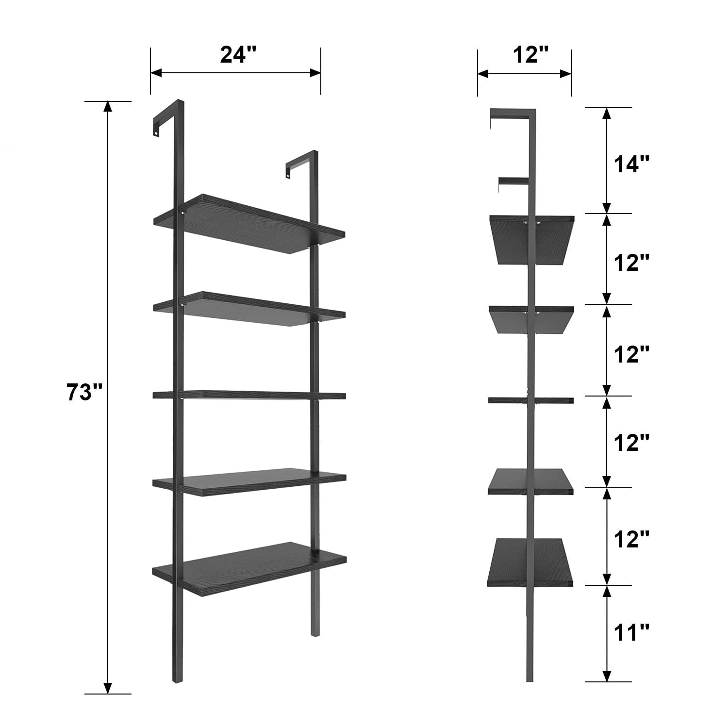 homall-bookcase-b-cherregal-5-ebenen-schwarz-183-cm image 7