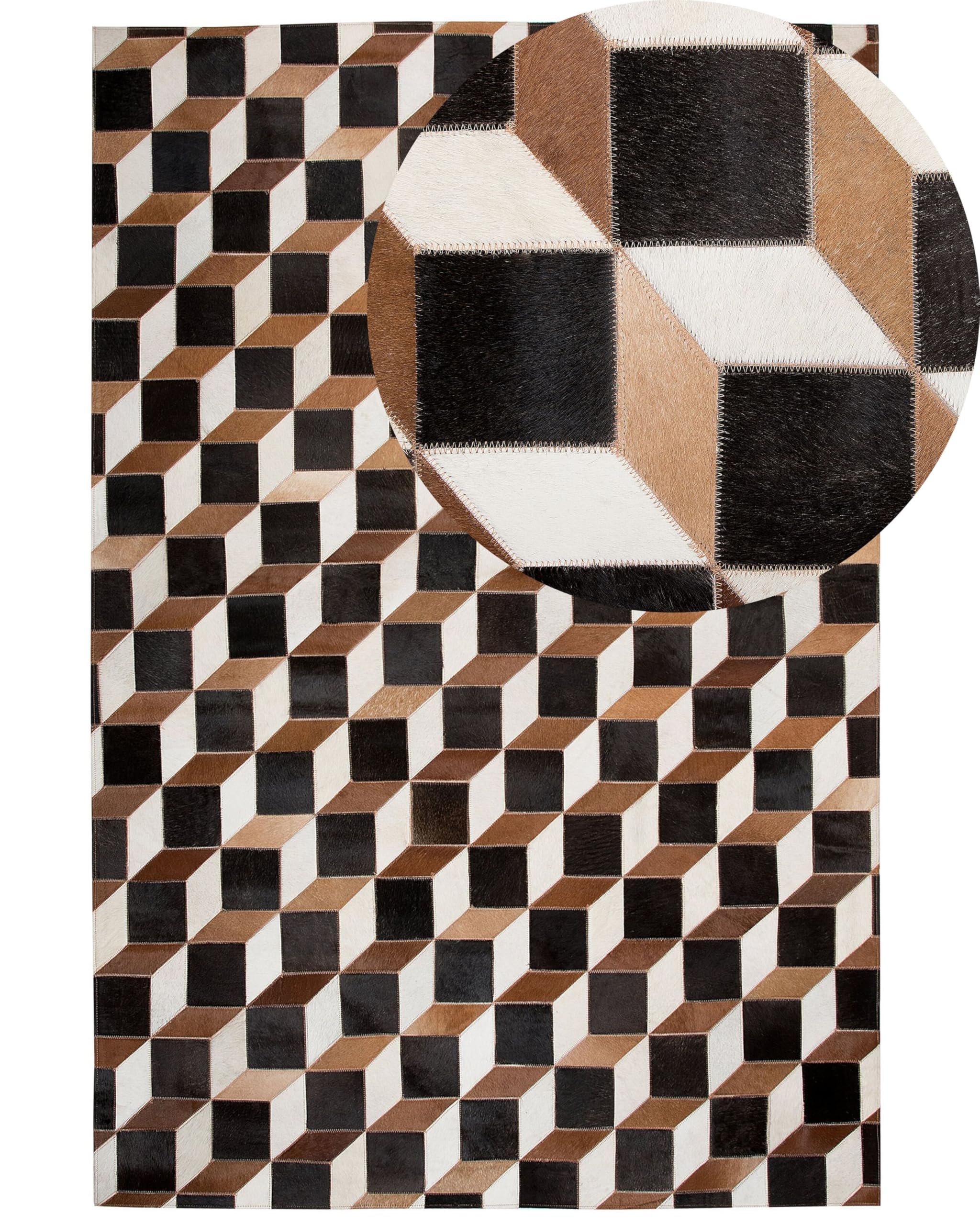 beliani-alpkoy-lederteppich-140x200-braun-3d-muster image 1