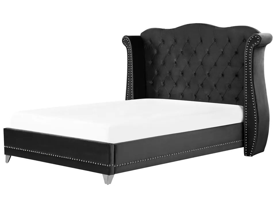 beliani-ayette-bett-samt-180x200-schwarz-chesterfield image 1