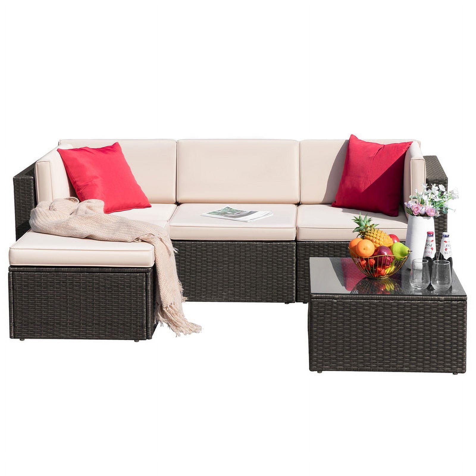 homall-patio-furniture-rattan-lounge-set-beige-5-teilig image 1