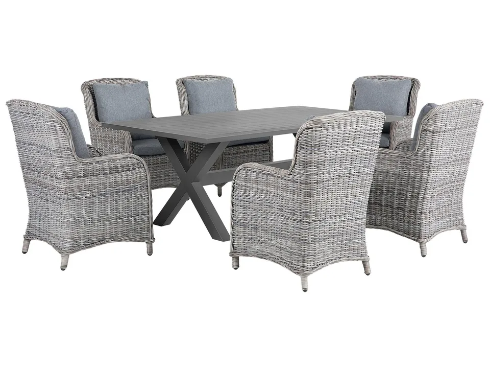 beliani-cascais-gartenset-rattan-grau-6-sessel-200cm-tisch image 1
