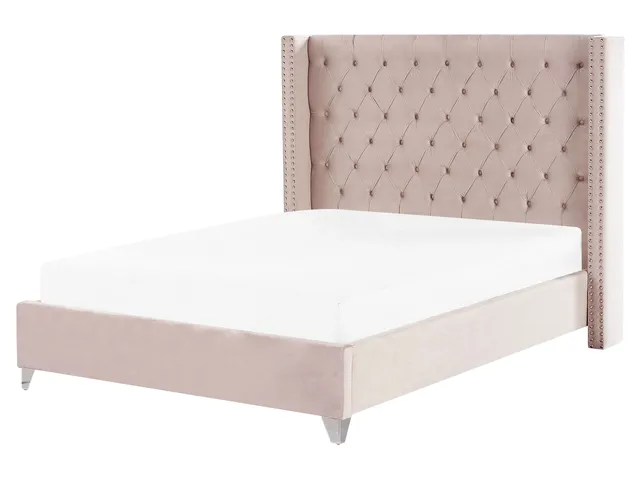 beliani-lubbon-samtbett-160x200-rosa-chesterfield image 1