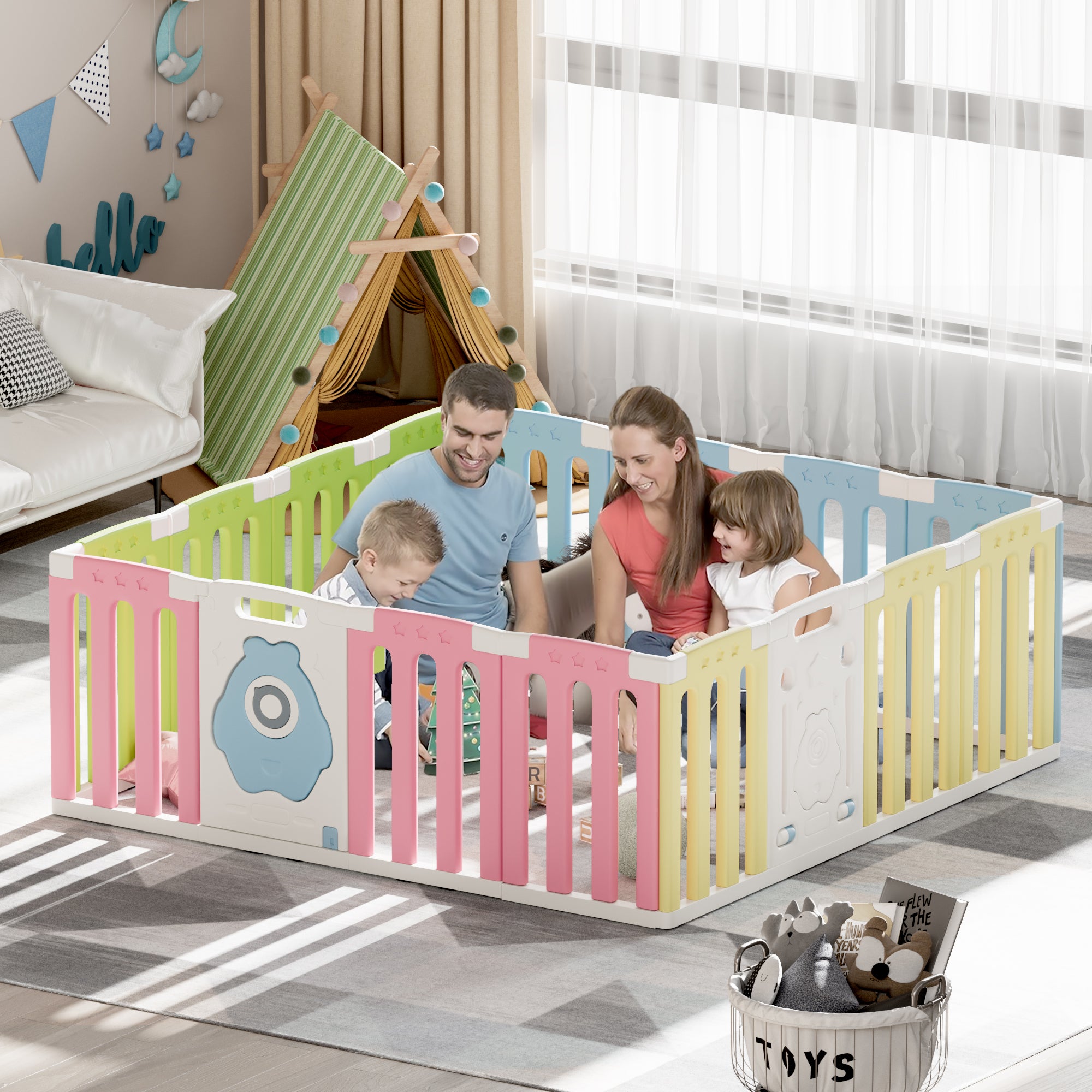 homall-shelf-laufstall-16-paneele-bunt-kunststoff-mit-t-r image 2
