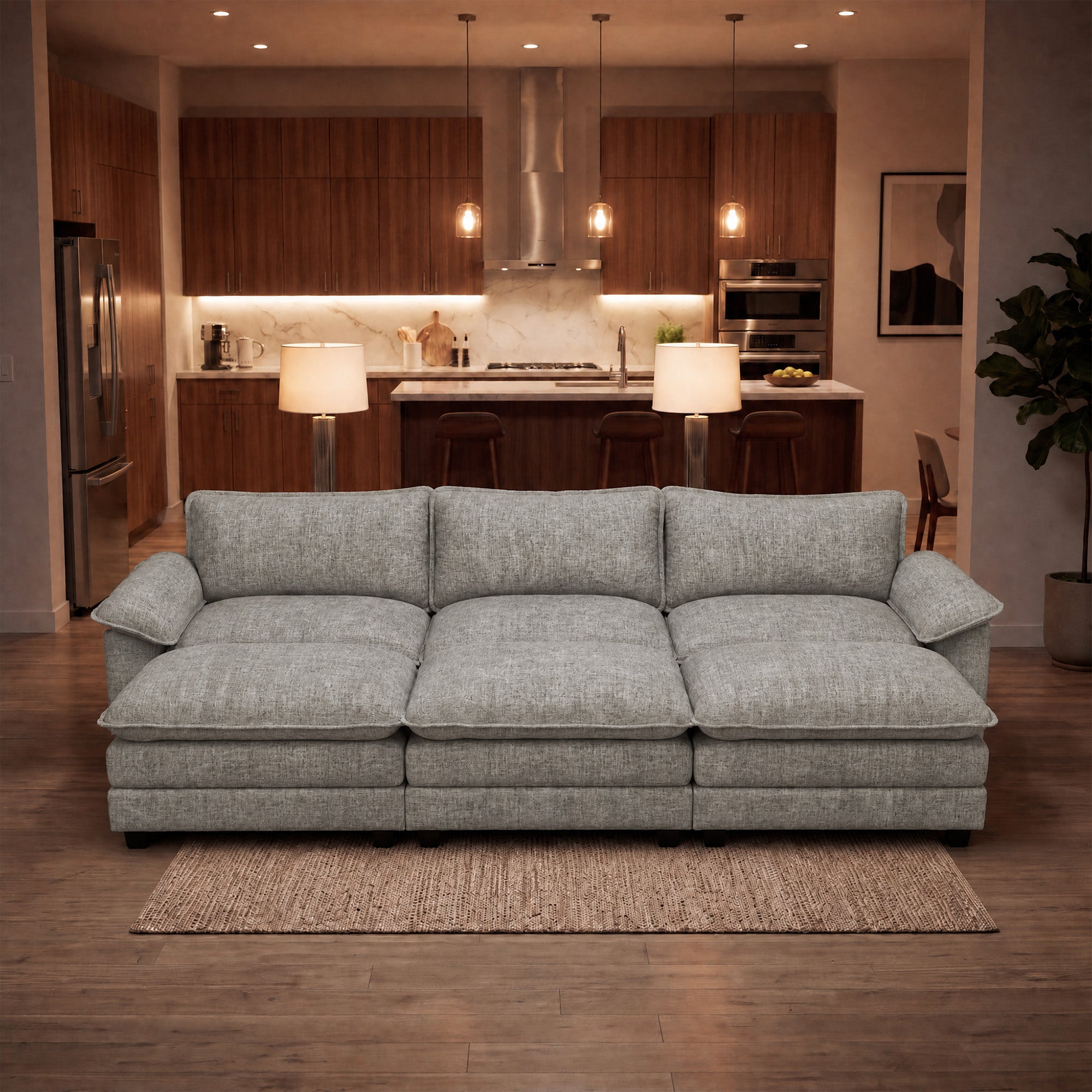 homall-sofa-119-zoll-modular-3-sitzer-couch-grau-chenille image 1