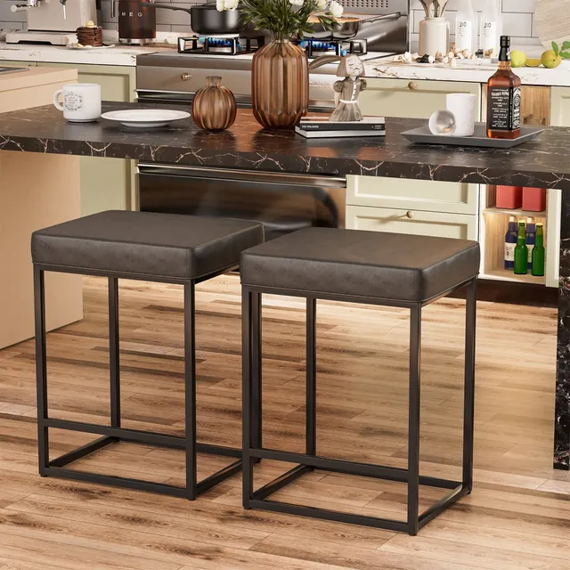 homall-bar-stool-barhocker-schwarz-61cm-2er-set-pu-leder image 1