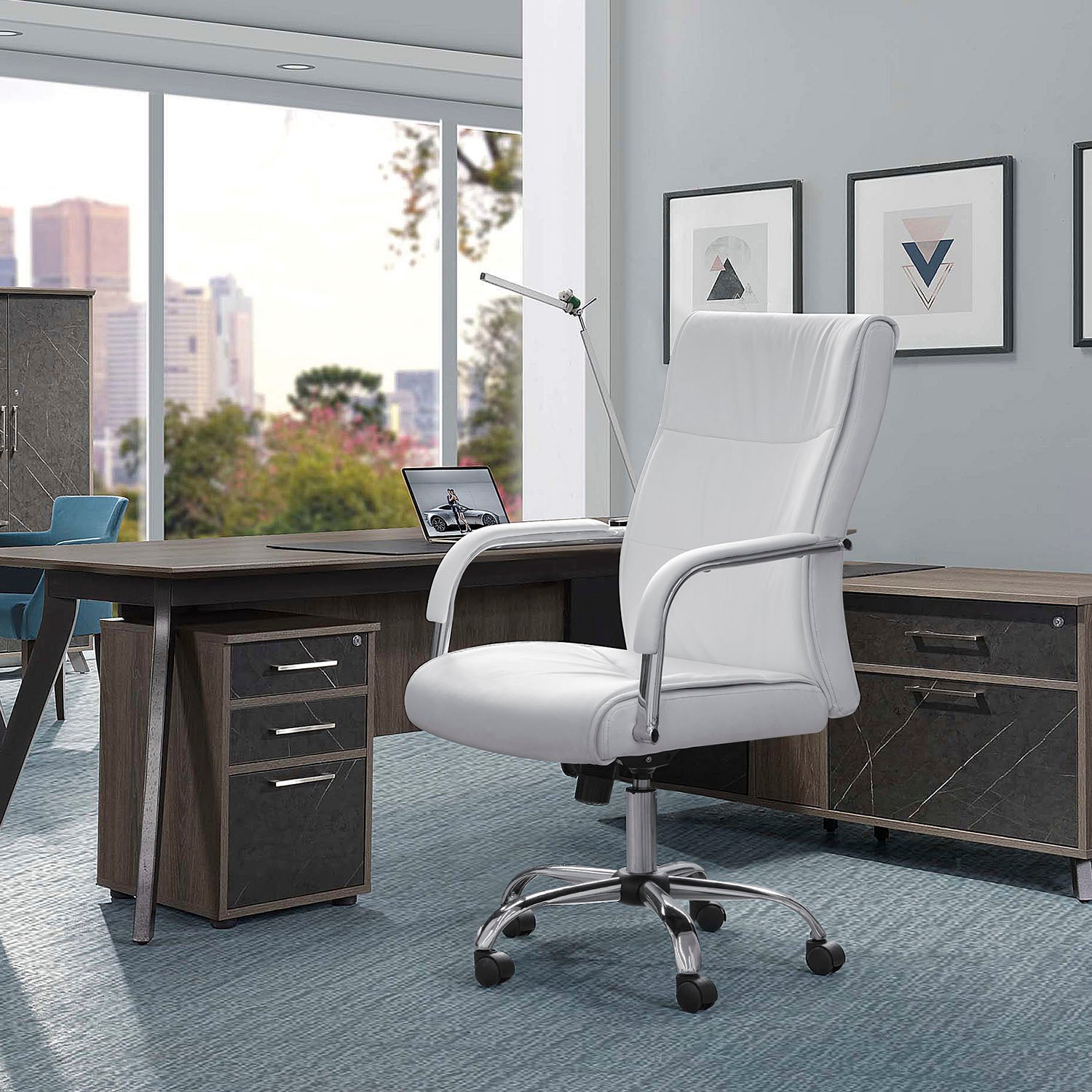 homall-office-leather-chair-chefsessel-braun-hochlehner image 5