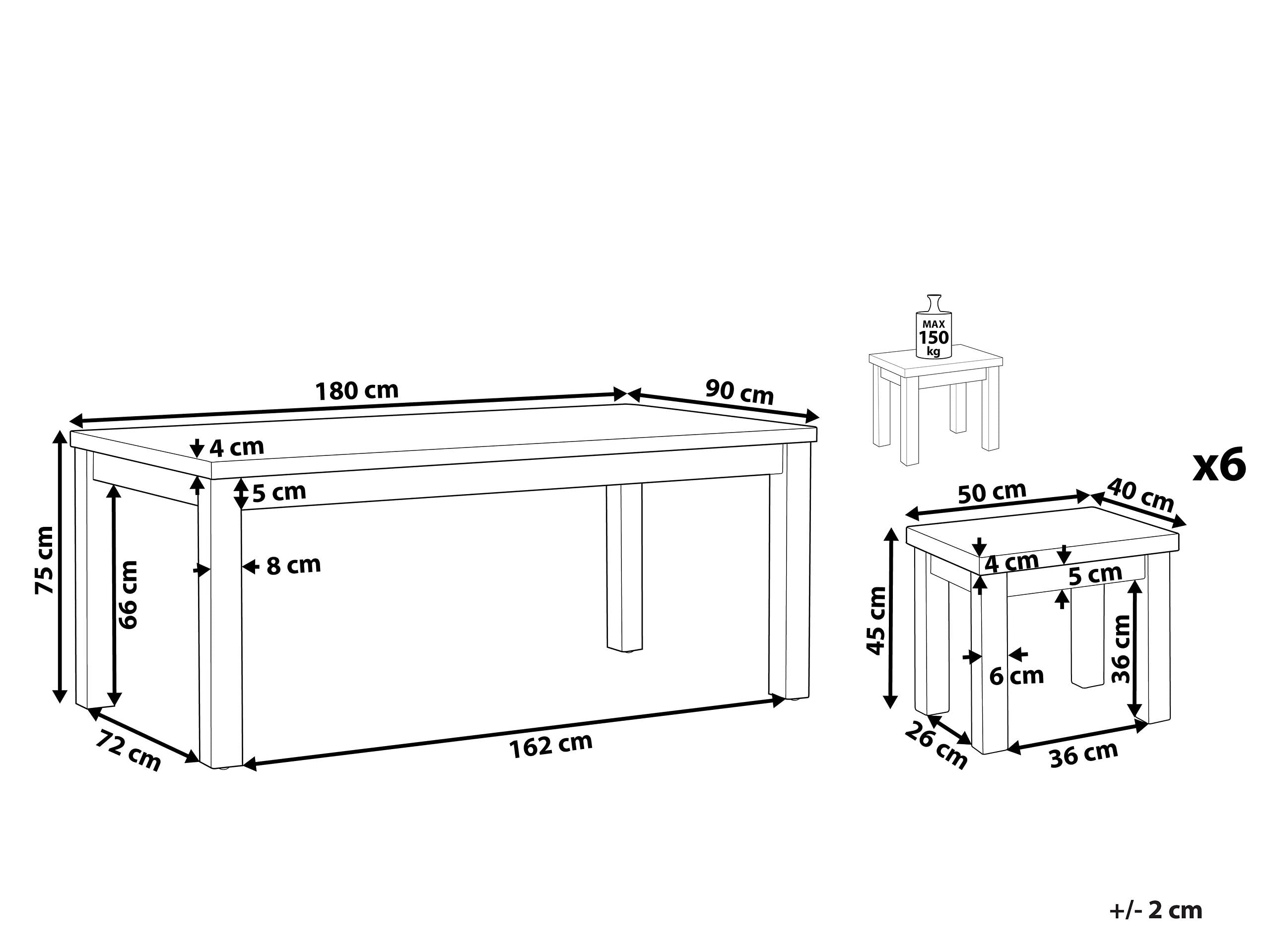 beliani-ostuni-gartenset-180-cm-6-hocker-betonoptik-grau image 3