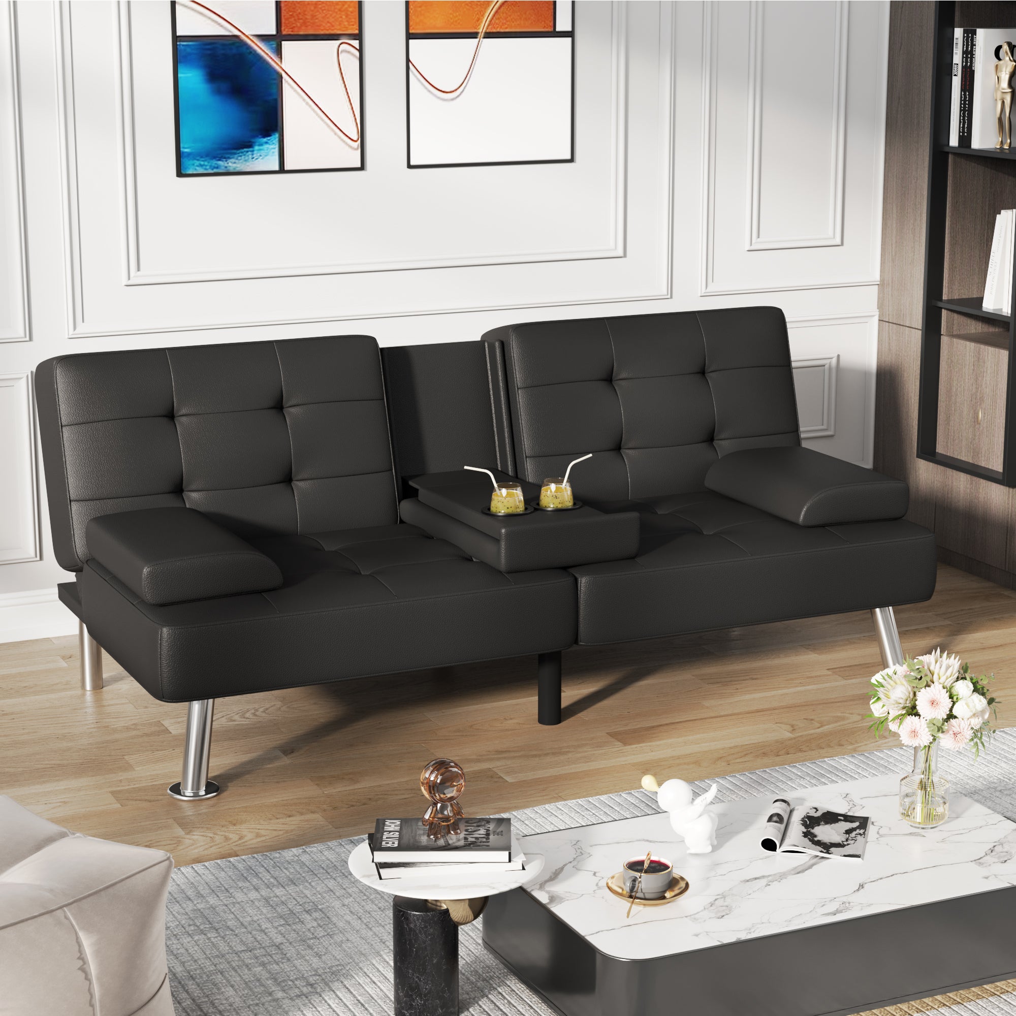 homall-recliner-schlafsofa-kunstleder-schwarz-mit-becherhalter image 8