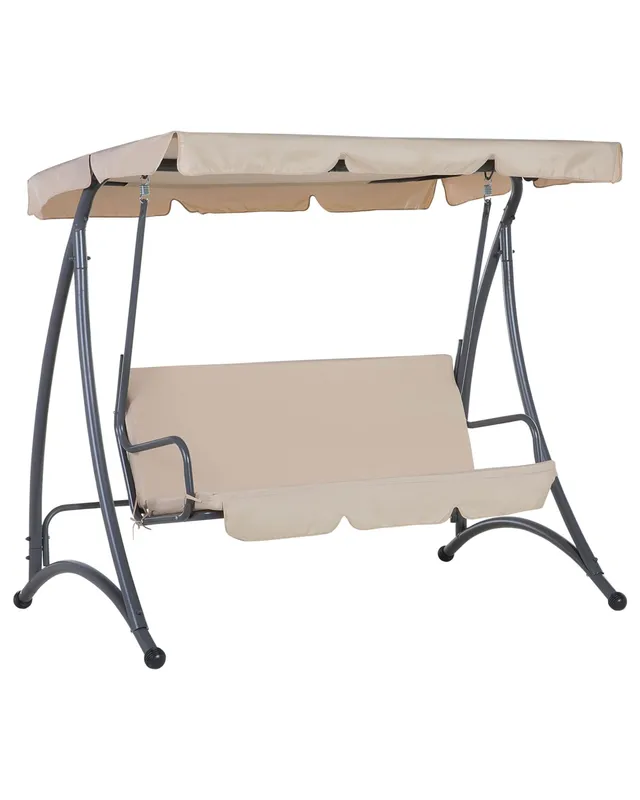 beliani-tempel-hollywoodschaukel-3-sitzer-beige-verstellbares-dach image 1