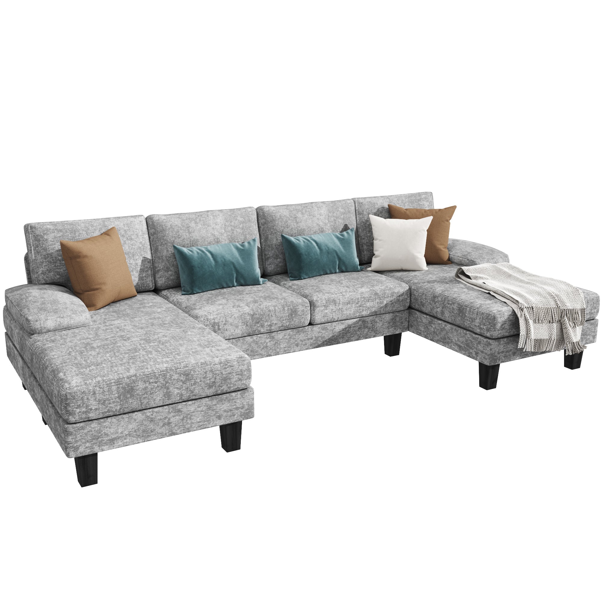 homall-sofa-u-sofa-ecksofa-grau-chenille-4-sitzer image 5