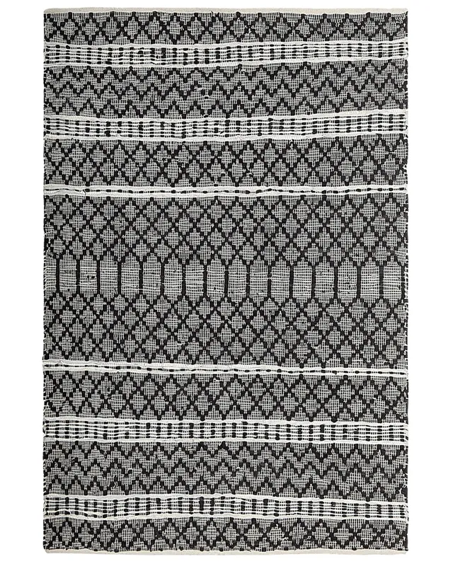 beliani-fehimli-teppich-140x200-cm-schwarz-beige-leder-kurzflor image 1