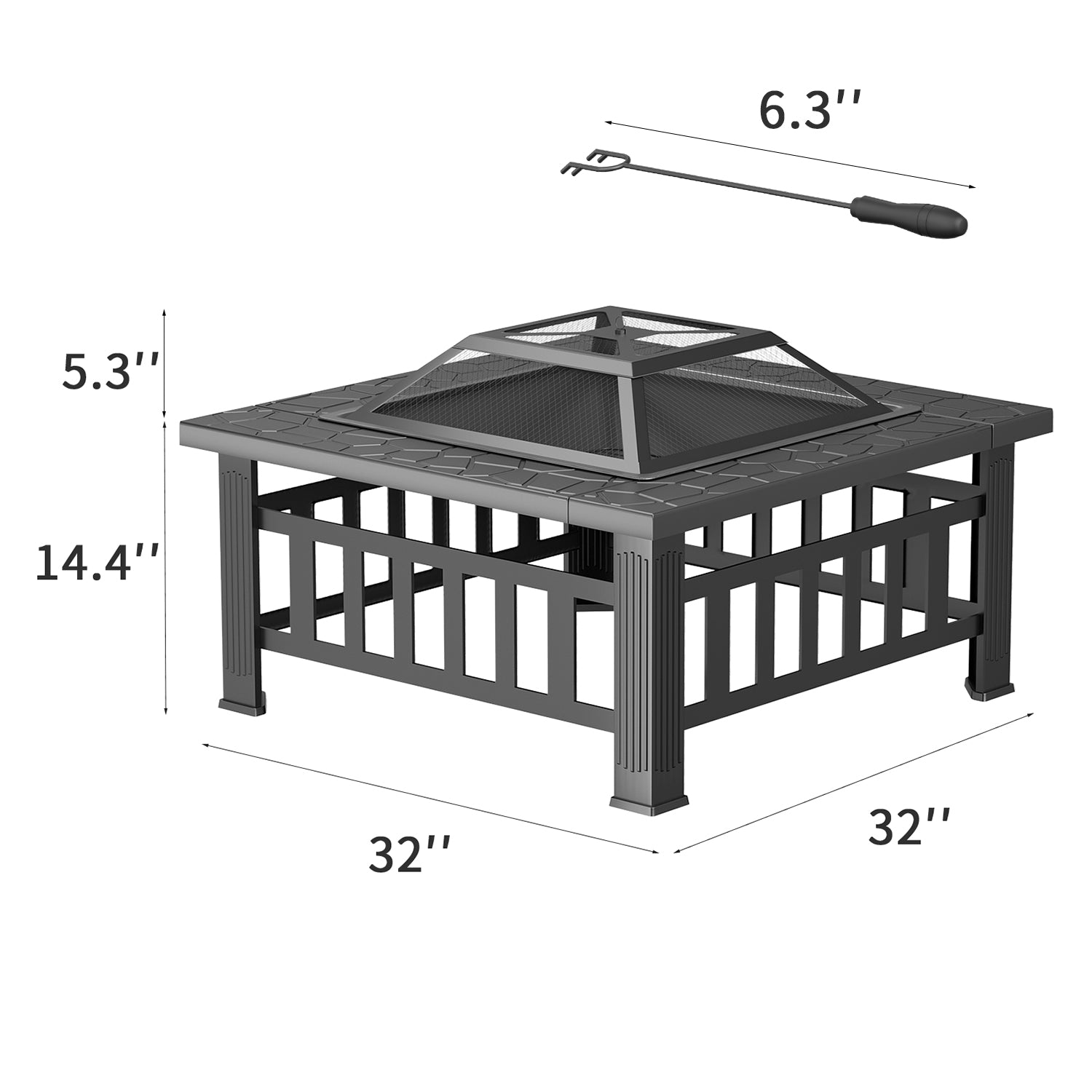 homall-patio-feuerschale-eckig-stahl-mit-funkenschutz-81-cm image 7