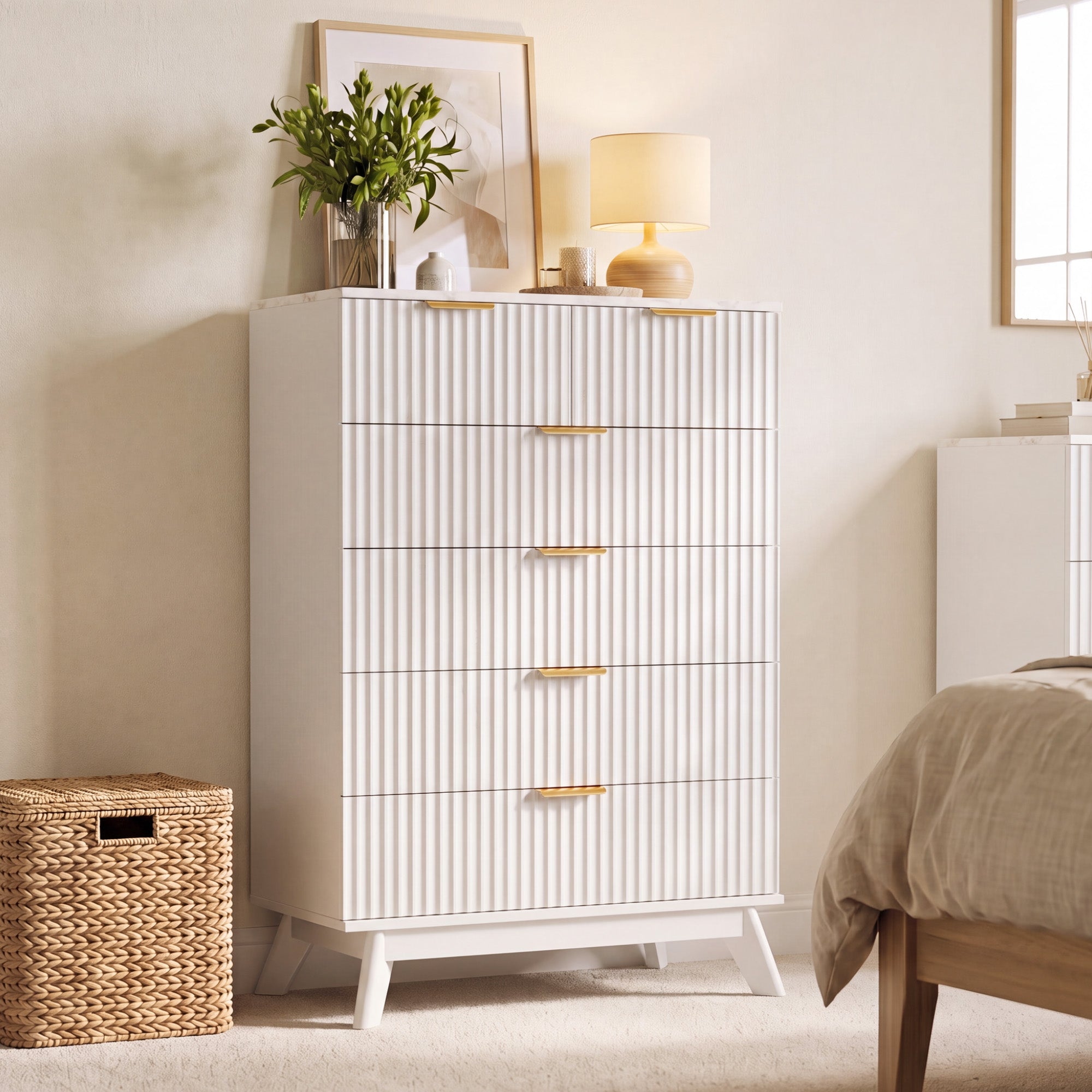homall-bedroom-kommode-6-schubladen-natur-marmoroptik-rillenfront image 3