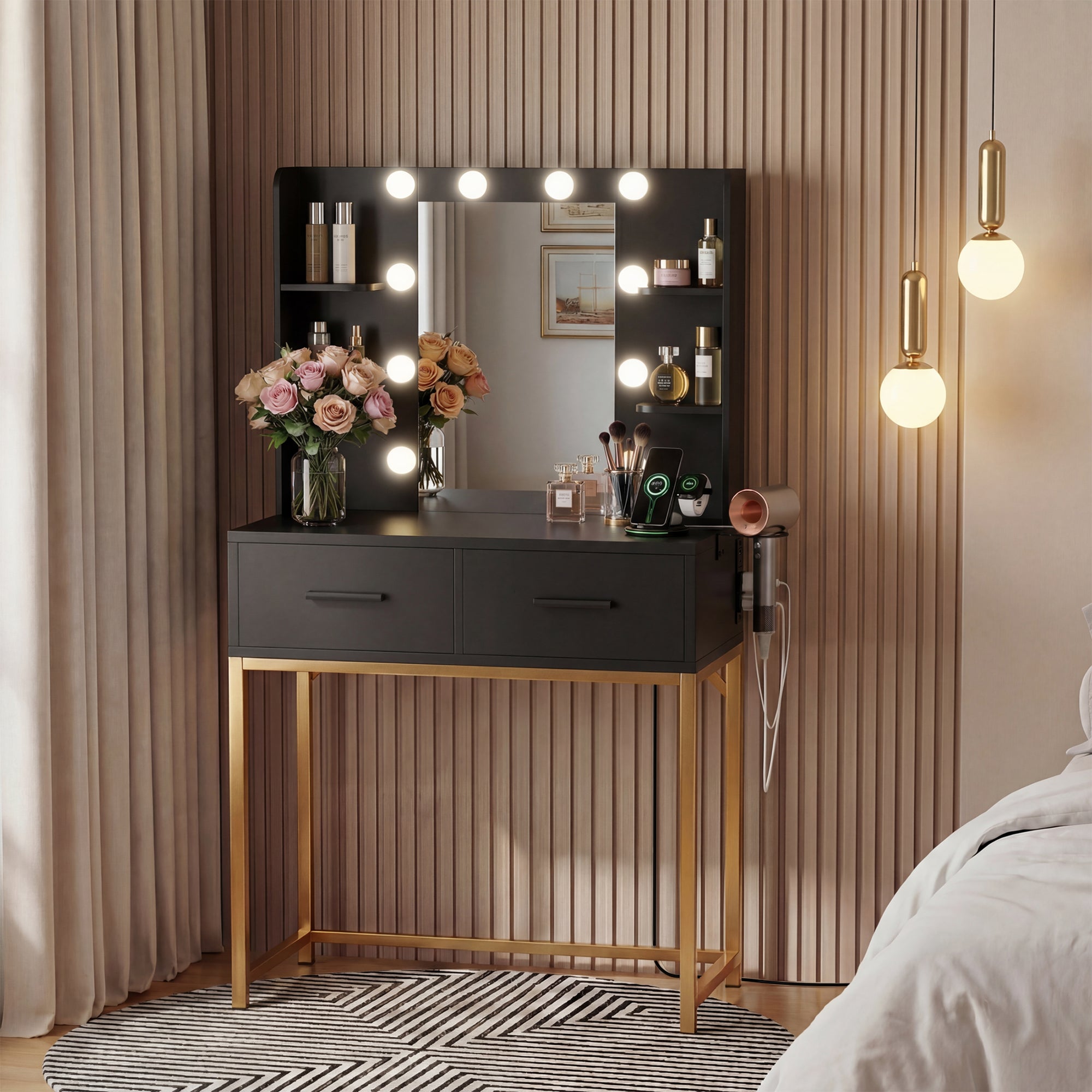 homall-bedroom-schminktisch-wei-mit-spiegel-led-steckdose-2 image 2