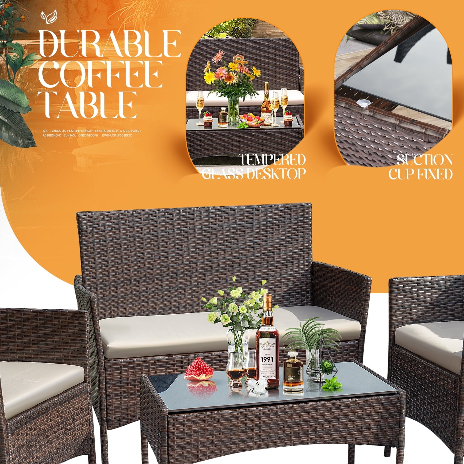 homall-patio-loungem-bel-rattan-set-braun-beige-4-tlg image 5