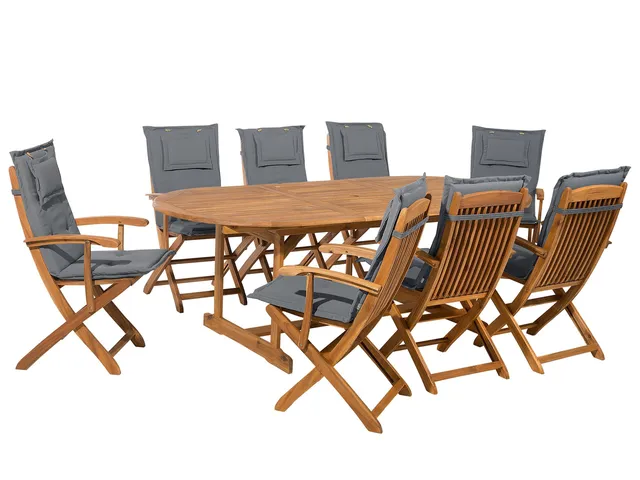 beliani-maui-set-ausziehtisch-220-cm-akazie-mit-8-st-hlen-graphit image 1