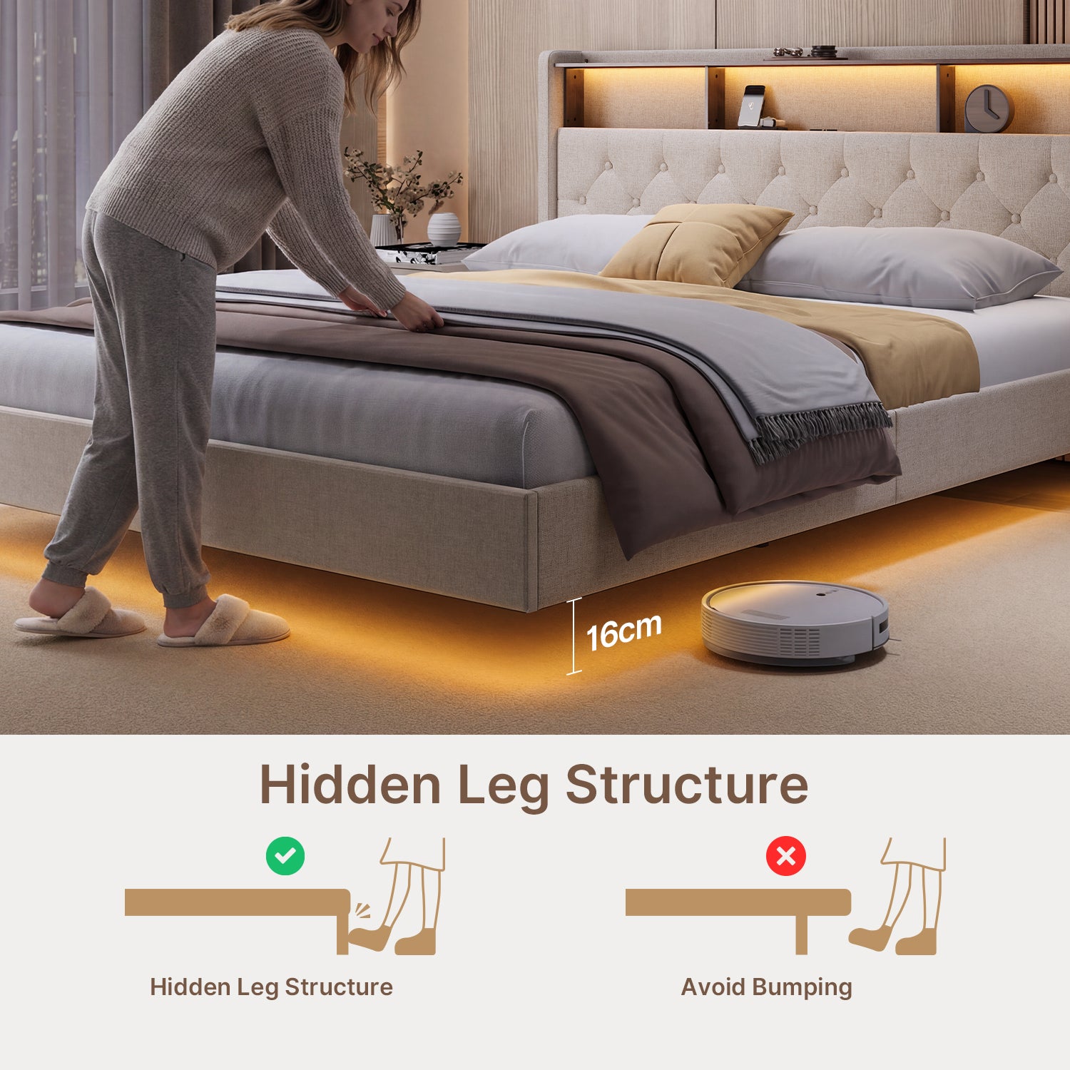 bealife-af19-polsterbett-160x200-beige-led-stauraum image 8