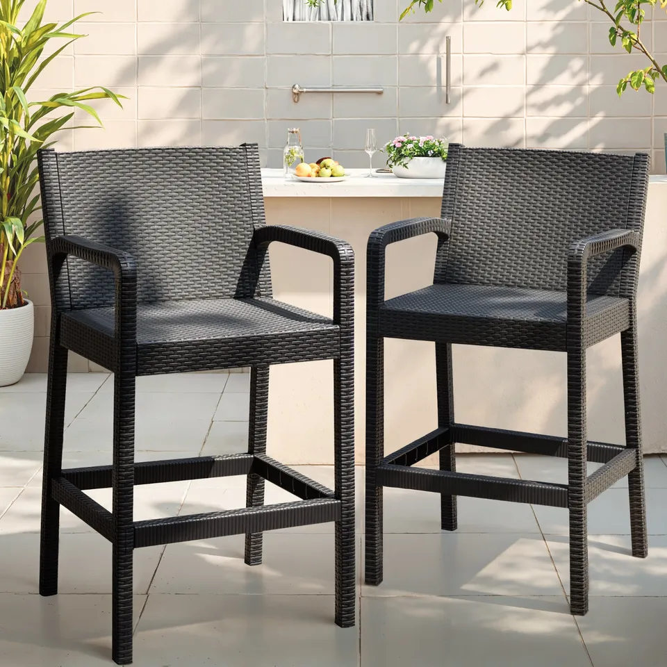 homall-bar-stool-outdoor-barhocker-2er-set-schwarz-rattan image 1
