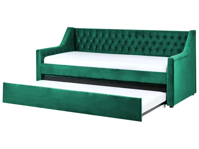 beliani-montargis-tagesbett-samt-smaragdgr-n-90x200-ausziehbar image 1