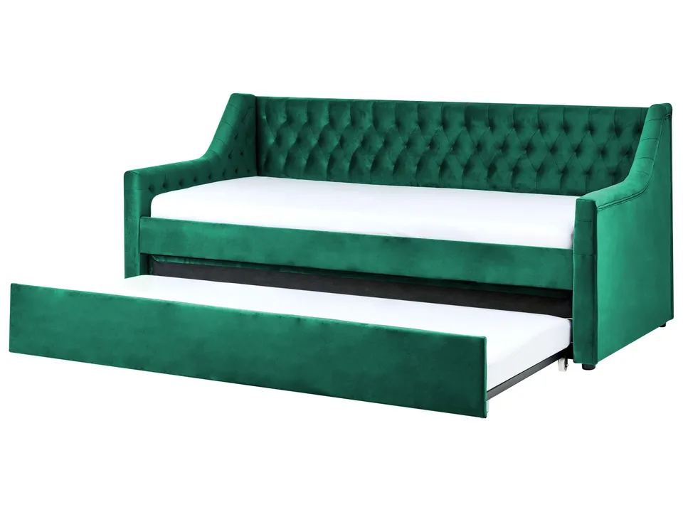 beliani-montargis-tagesbett-samt-smaragdgr-n-90x200-ausziehbar image 1