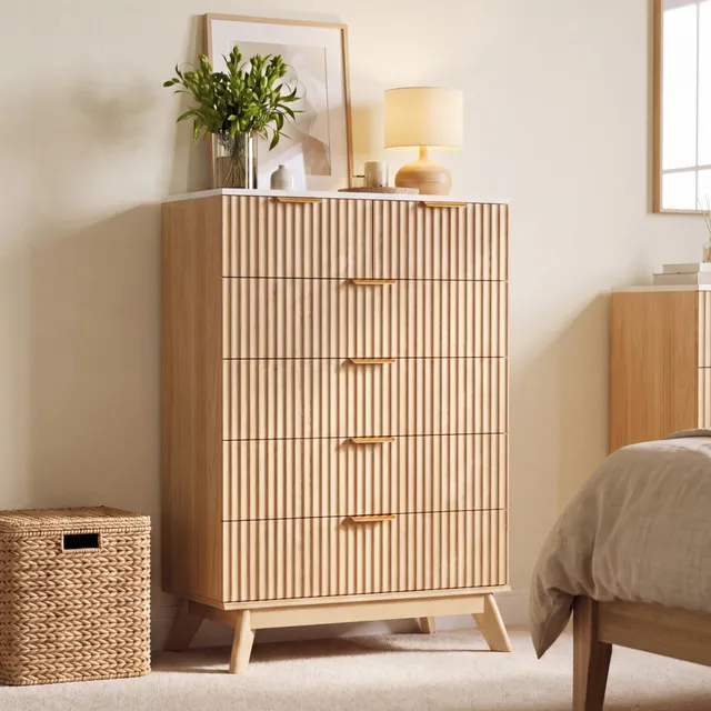 homall-bedroom-kommode-6-schubladen-natur-marmoroptik-rillenfront image 1