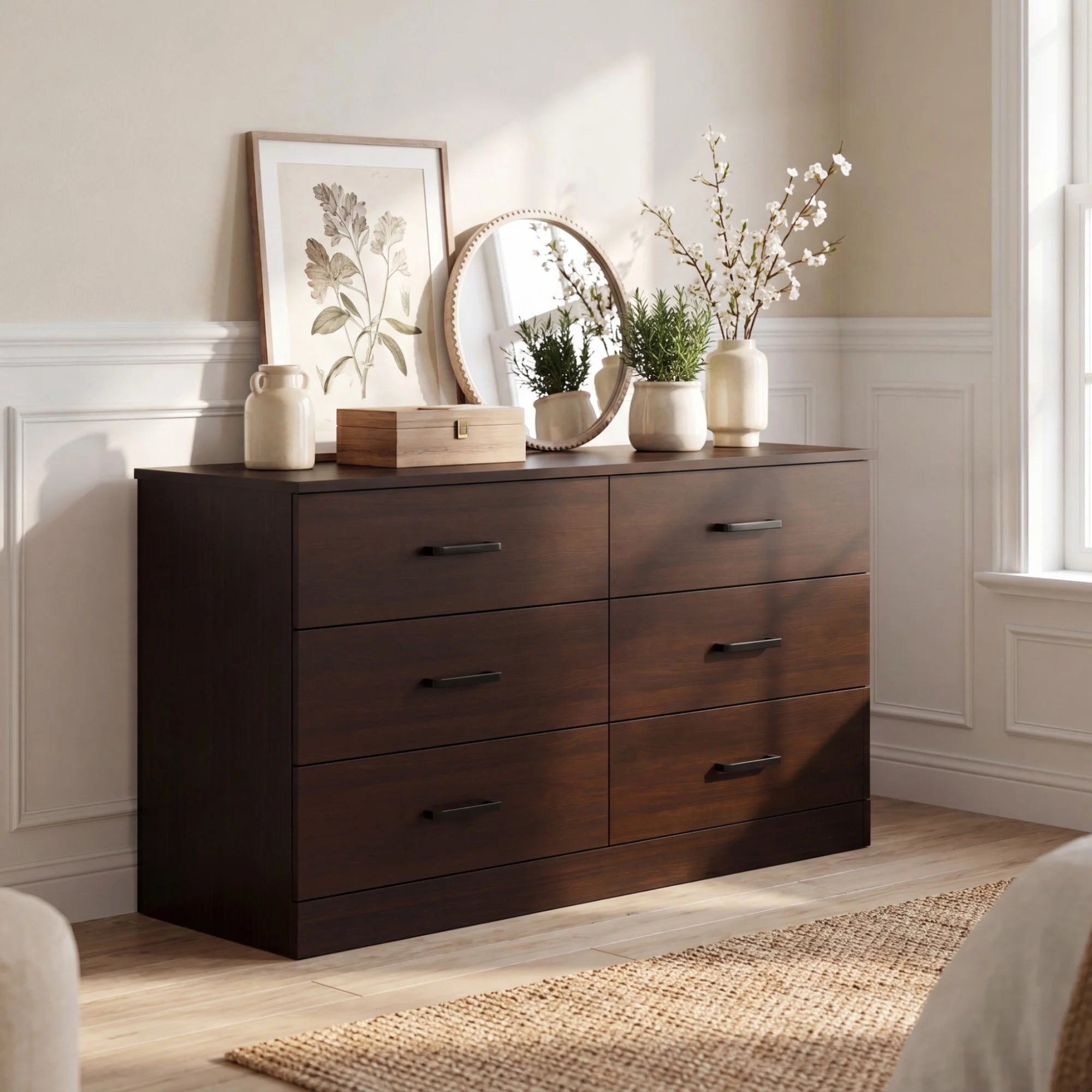 homall-bedroom-kommode-wei-6-schubladen-holz-griffe image 3