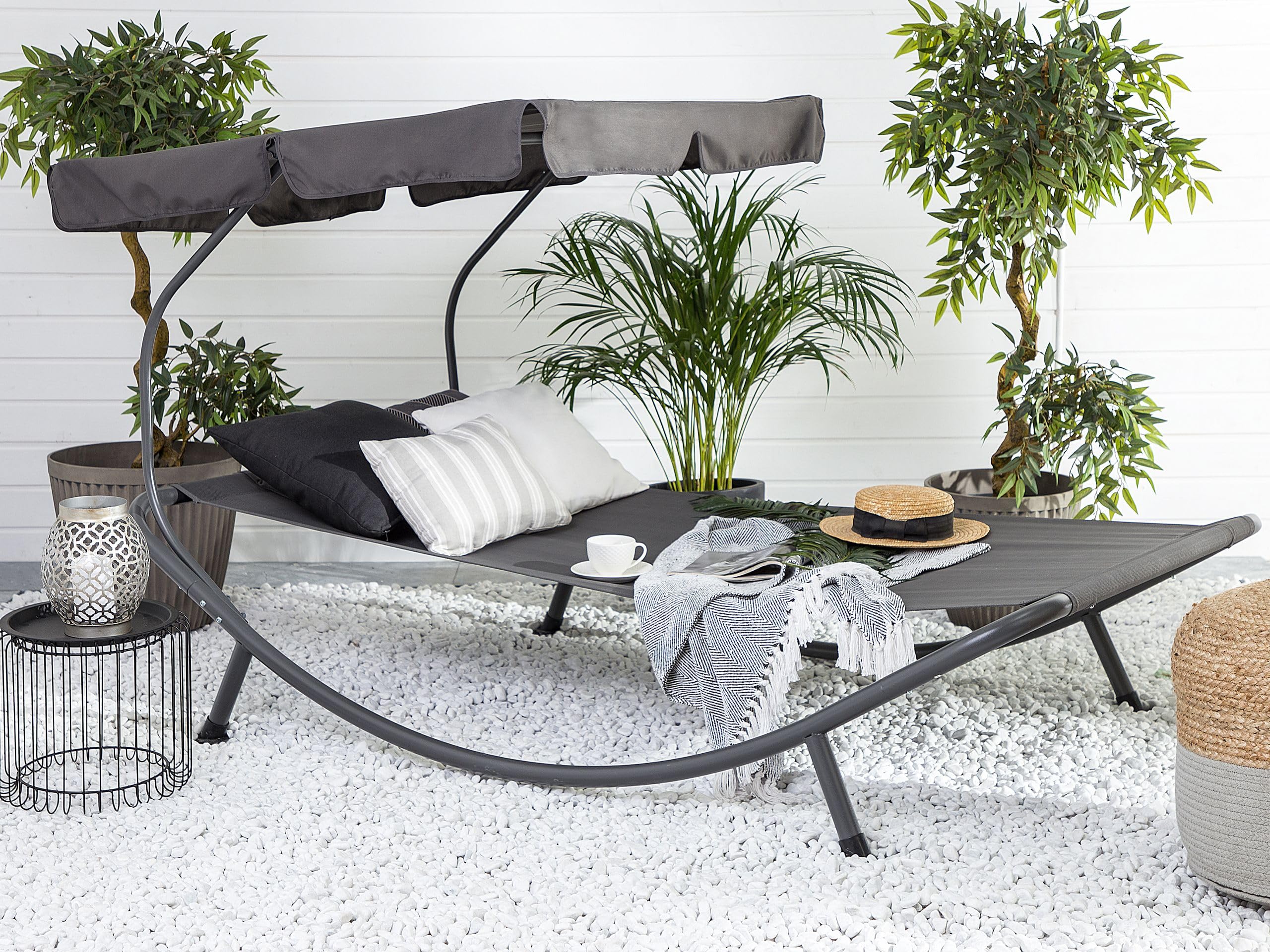 beliani-terno-gartenliege-grau-mesh-mit-sonnendach image 2