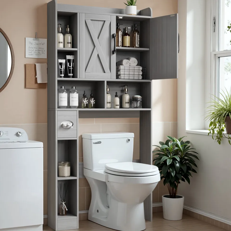homall-shelf-badregal-ber-wc-grau-mit-schiebet-ren image 1