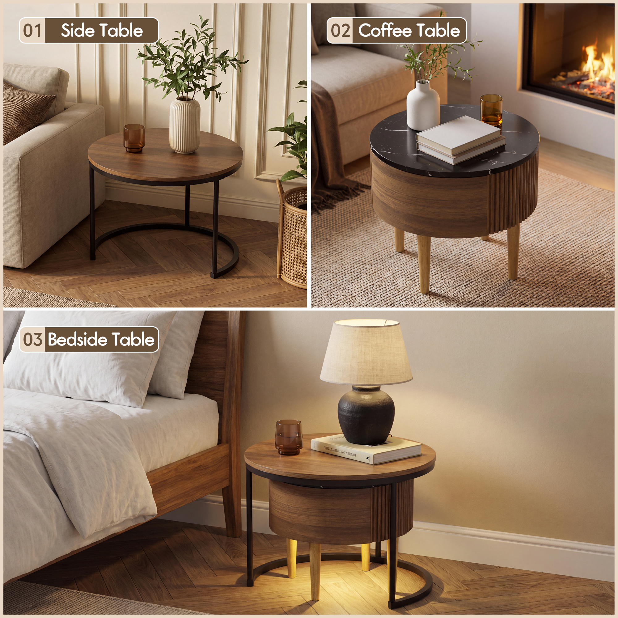 homall-coffee-table-couchtisch-set-2-tlg-walnuss-led image 7