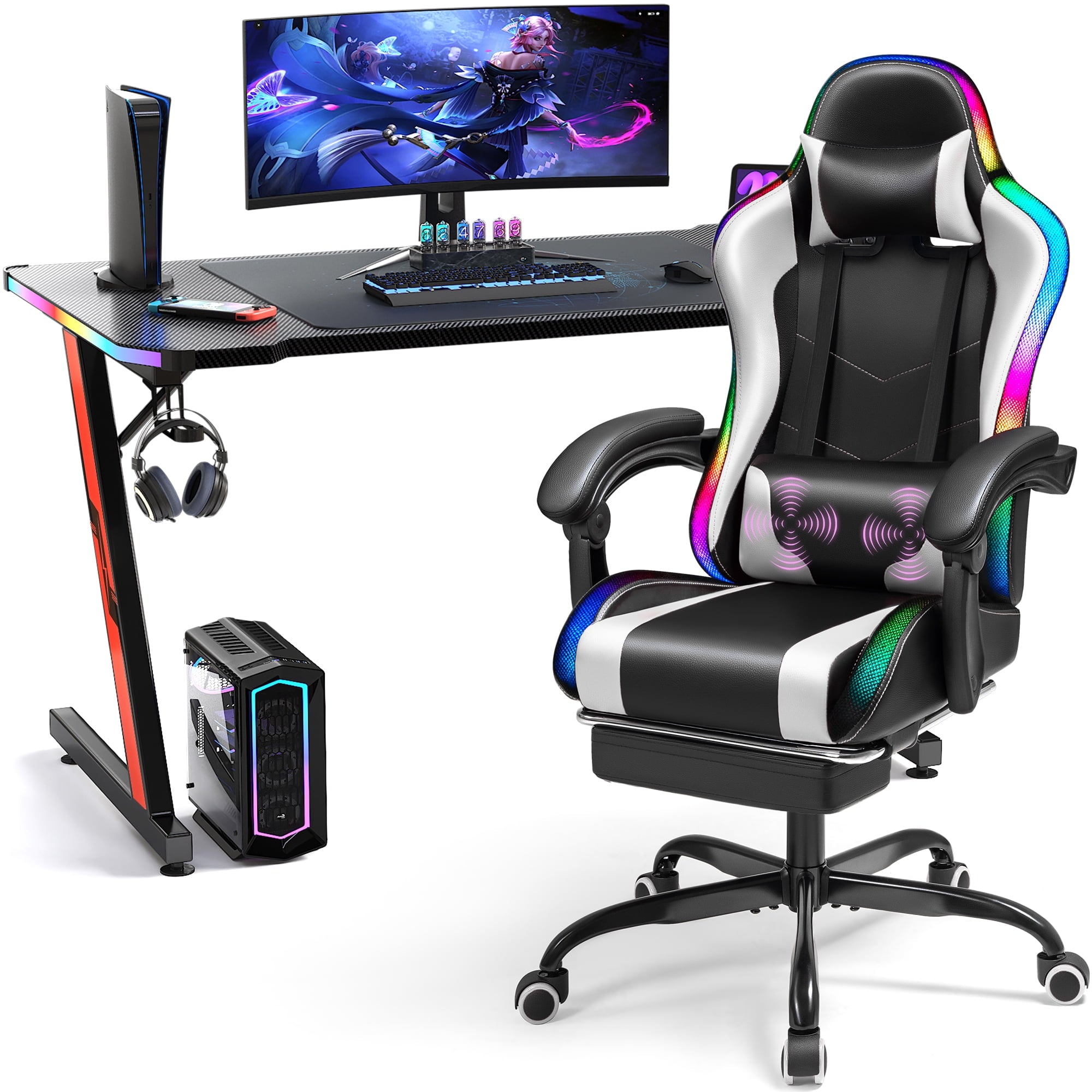 homall-gaming-desk-rgb-gaming-tisch-set-schwarz-mit-stuhl image 1