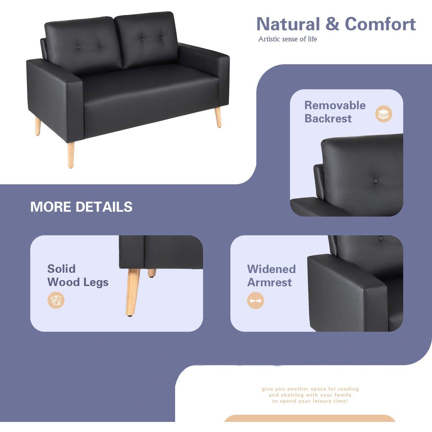 homall-sofa-loveseat-couch-schwarz-kunstleder-holzbeine image 6