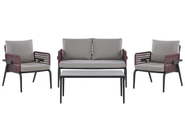 beliani-sciacca-loungeset-aluminium-4-sitzer-burgunderrot image 1