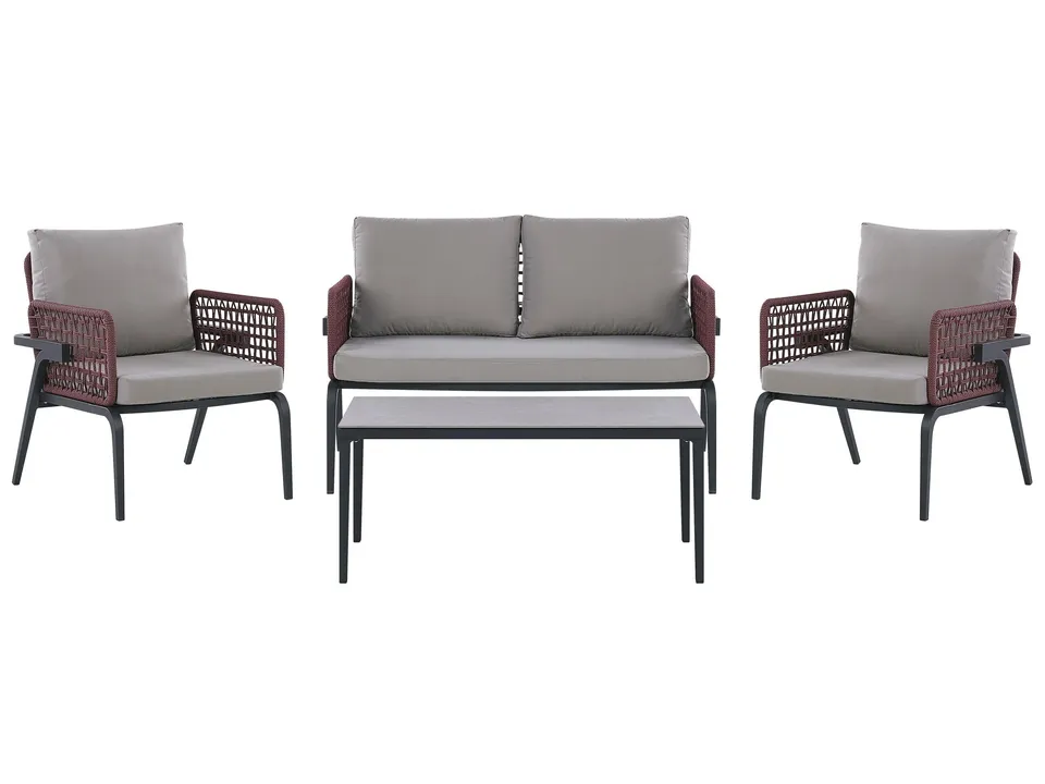 beliani-sciacca-loungeset-aluminium-4-sitzer-burgunderrot image 1