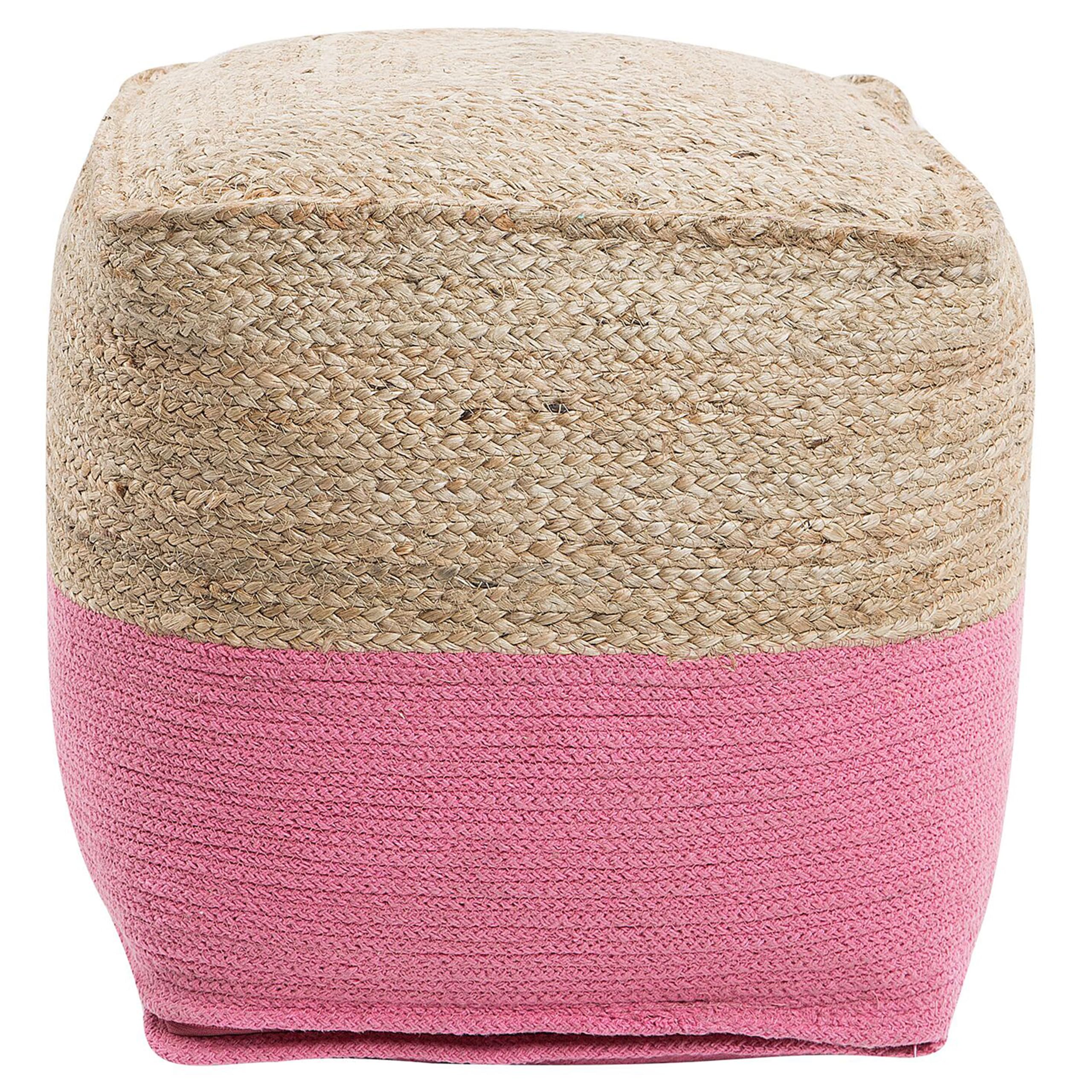 beliani-kirama-pouf-baumwolle-jute-beige-rosa-eckig image 4