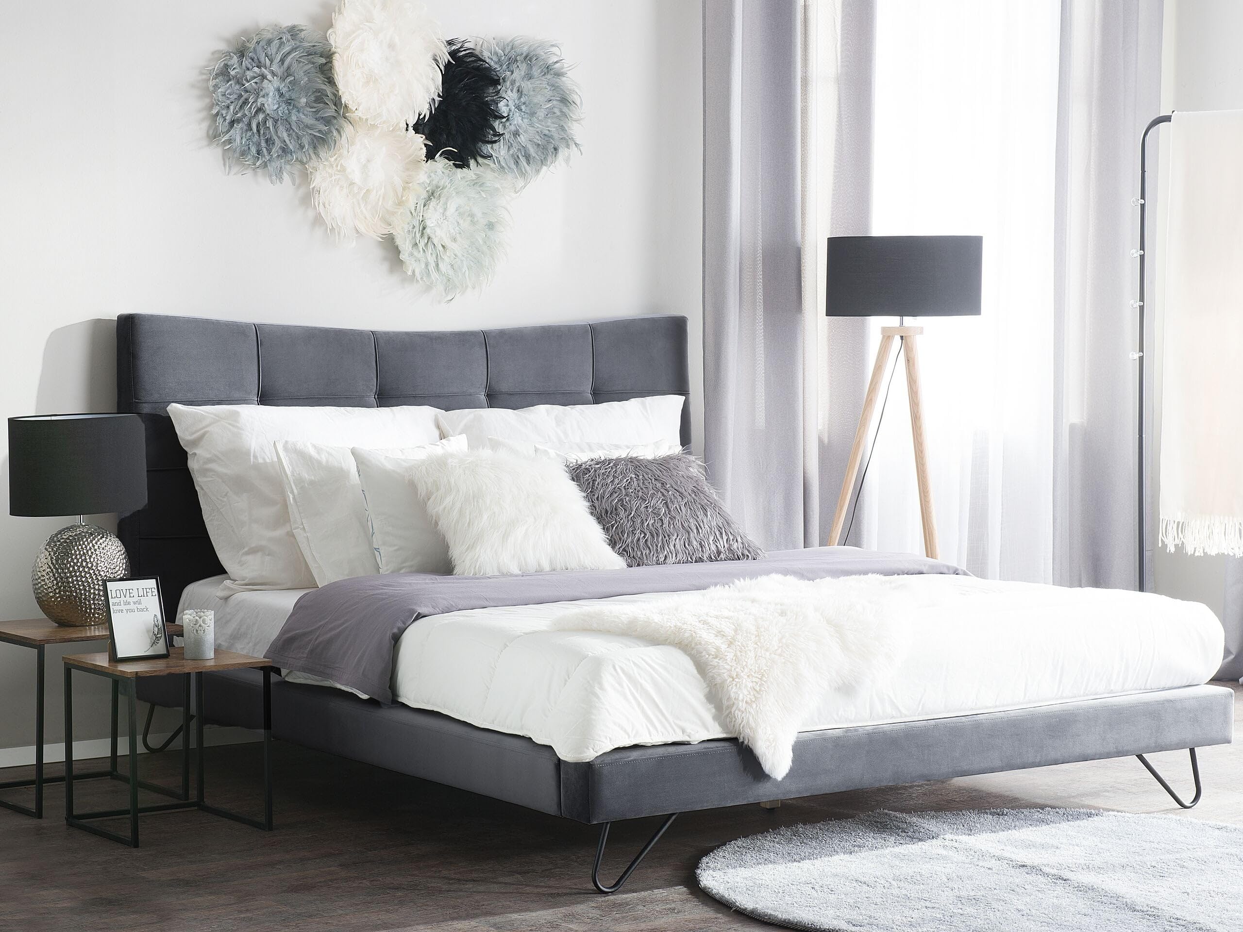 beliani-lannion-polsterbett-samt-grau-160x200-cm image 2