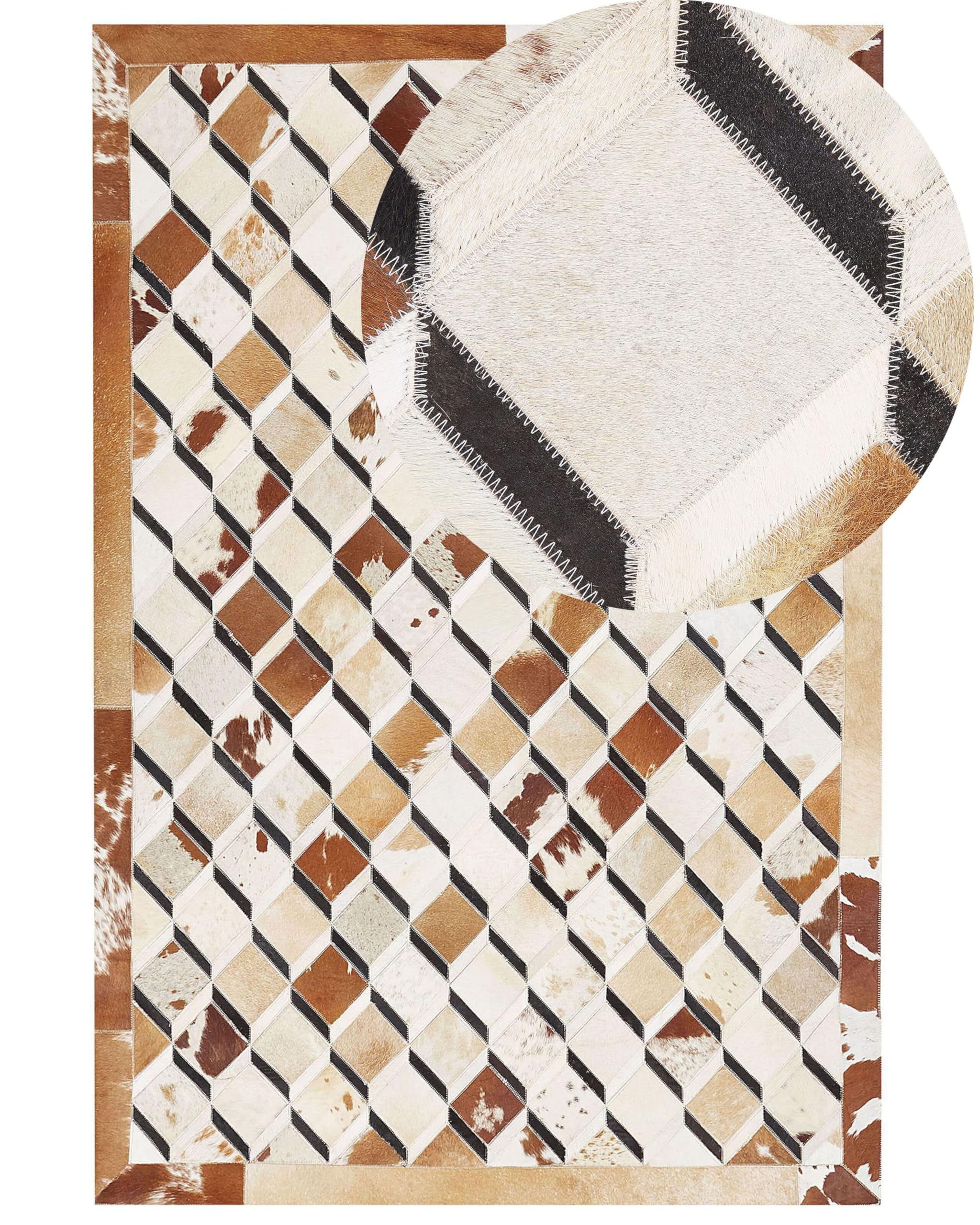 beliani-serinova-kuhfell-teppich-140x200-cm-braun-patchwork image 1
