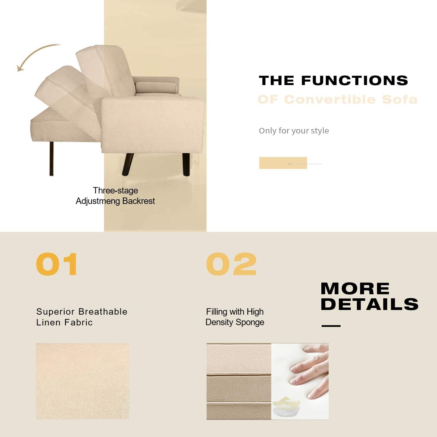 homall-recliner-chair-schlafsofa-leinen-beige image 5