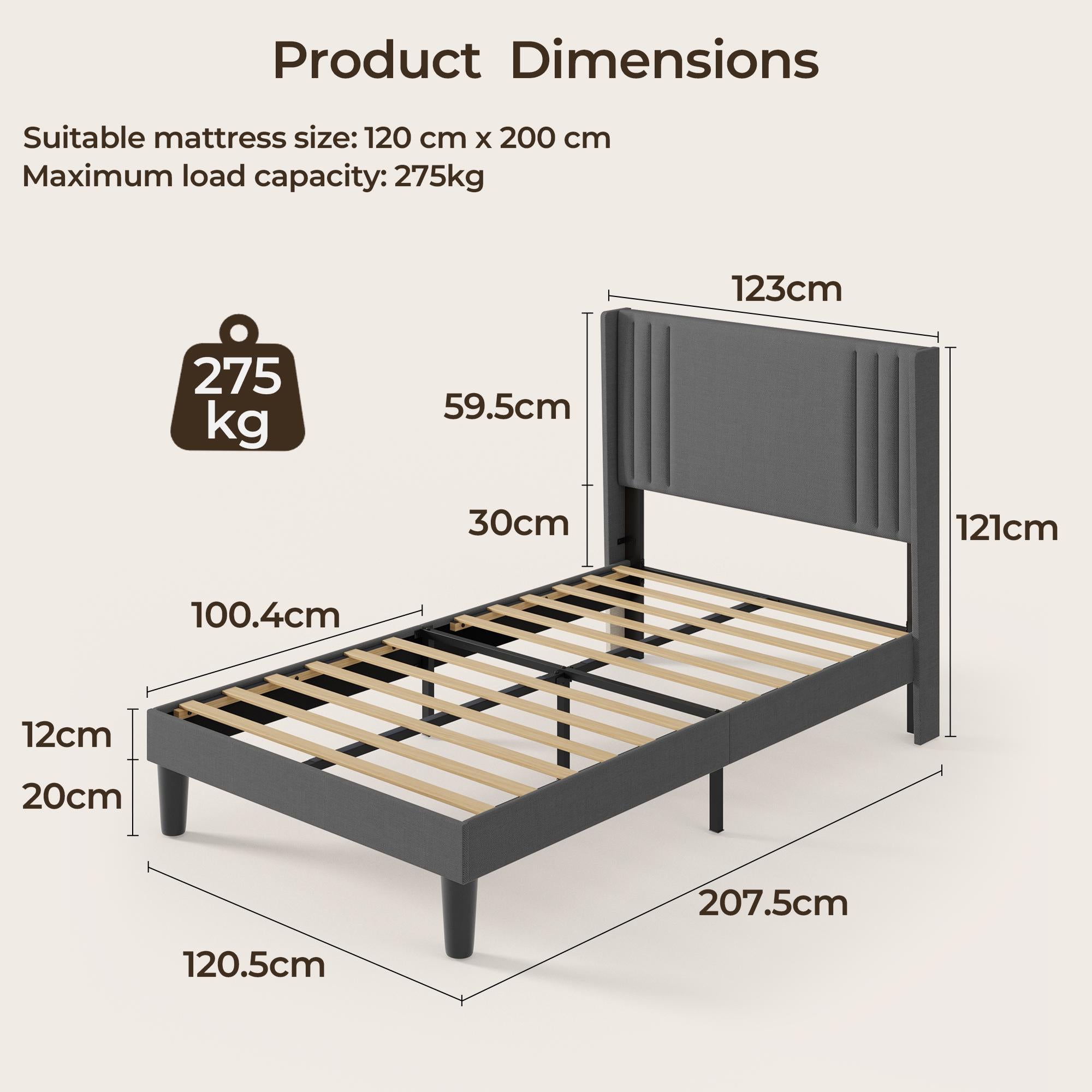 bealife-bf45-doppelbett-120x200-dunkelgrau-mit-lattenrost image 3