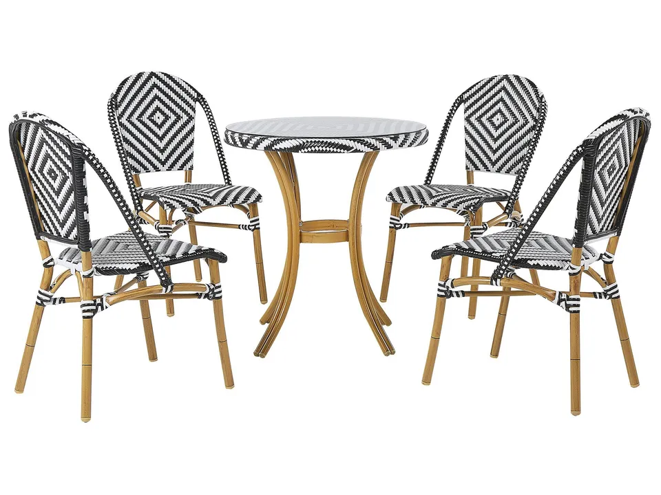 beliani-rifreddo-gartenset-rattan-schwarz-weiss-4-sitzer image 1