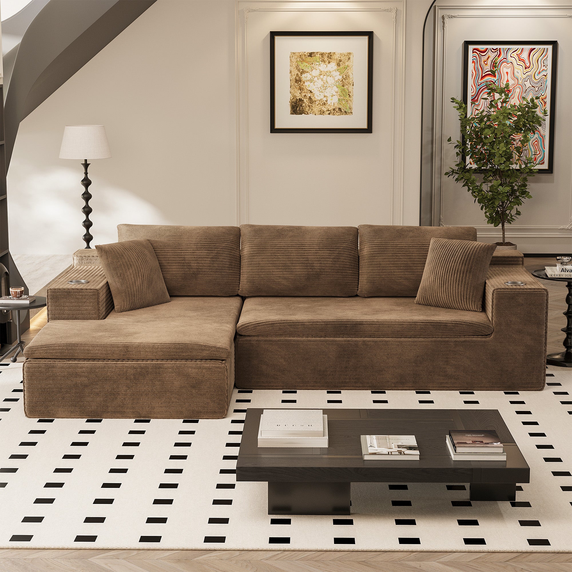 homall-sofa-l-form-modular-cord-couch-braun-cloud-memory-foam image 5