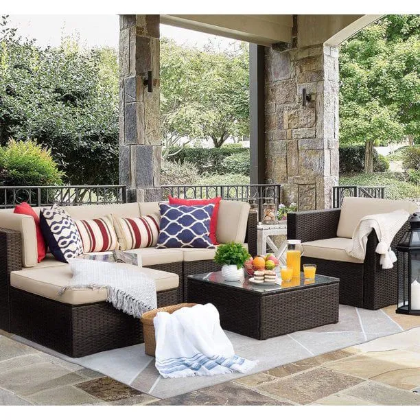 homall-patio-furniture-lounge-set-6-tlg-rattan-gartensofa-beige image 1