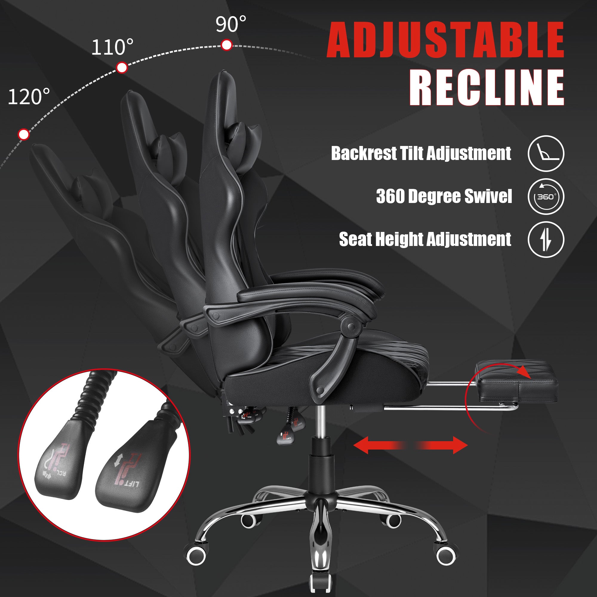 homall-gaming-chair-racing-stuhl-schwarz-massage-pu-leder image 6