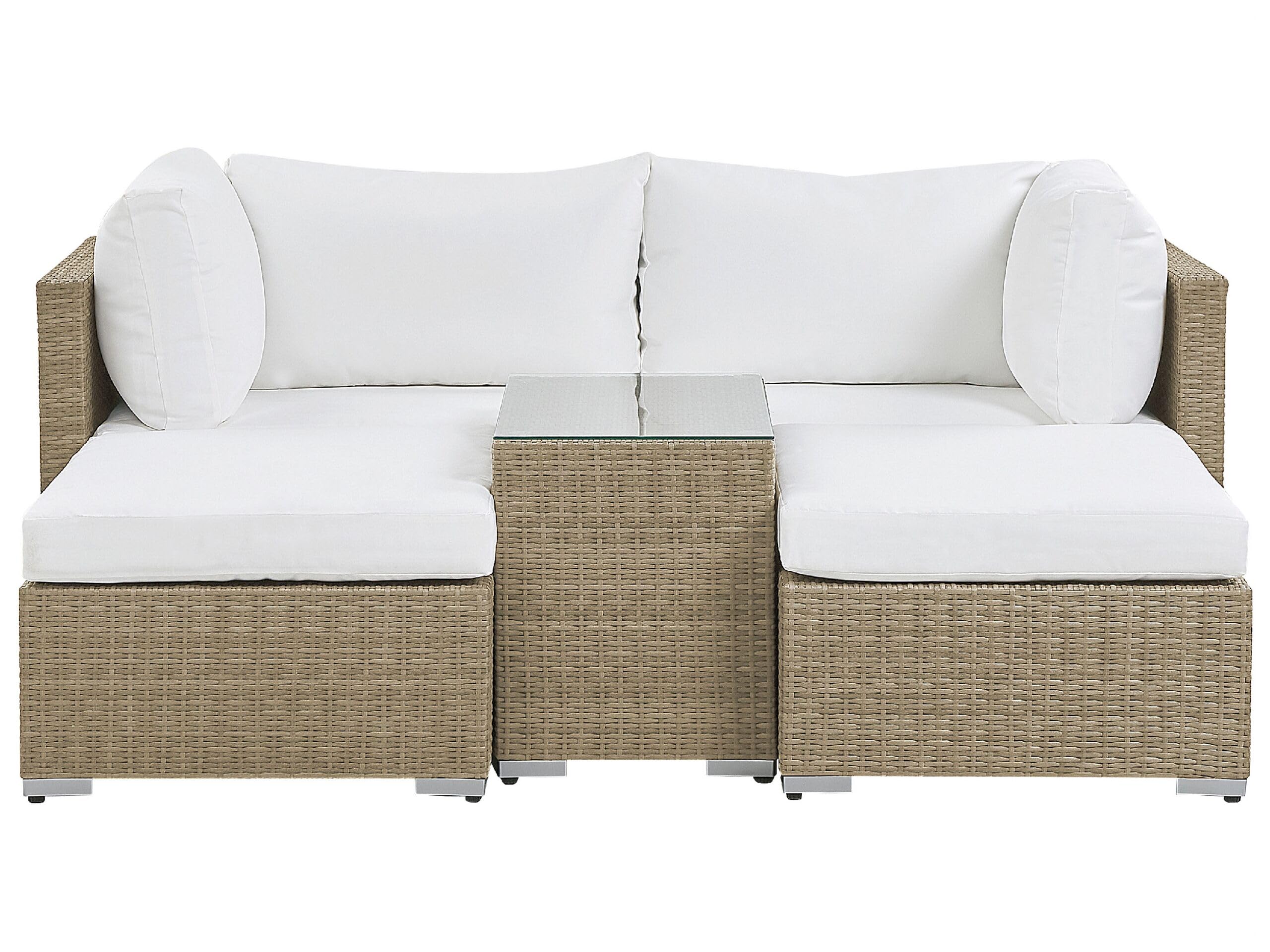 beliani-noto-lounge-set-rattan-hellbraun-lounge-cremewei-ottomanen image 1