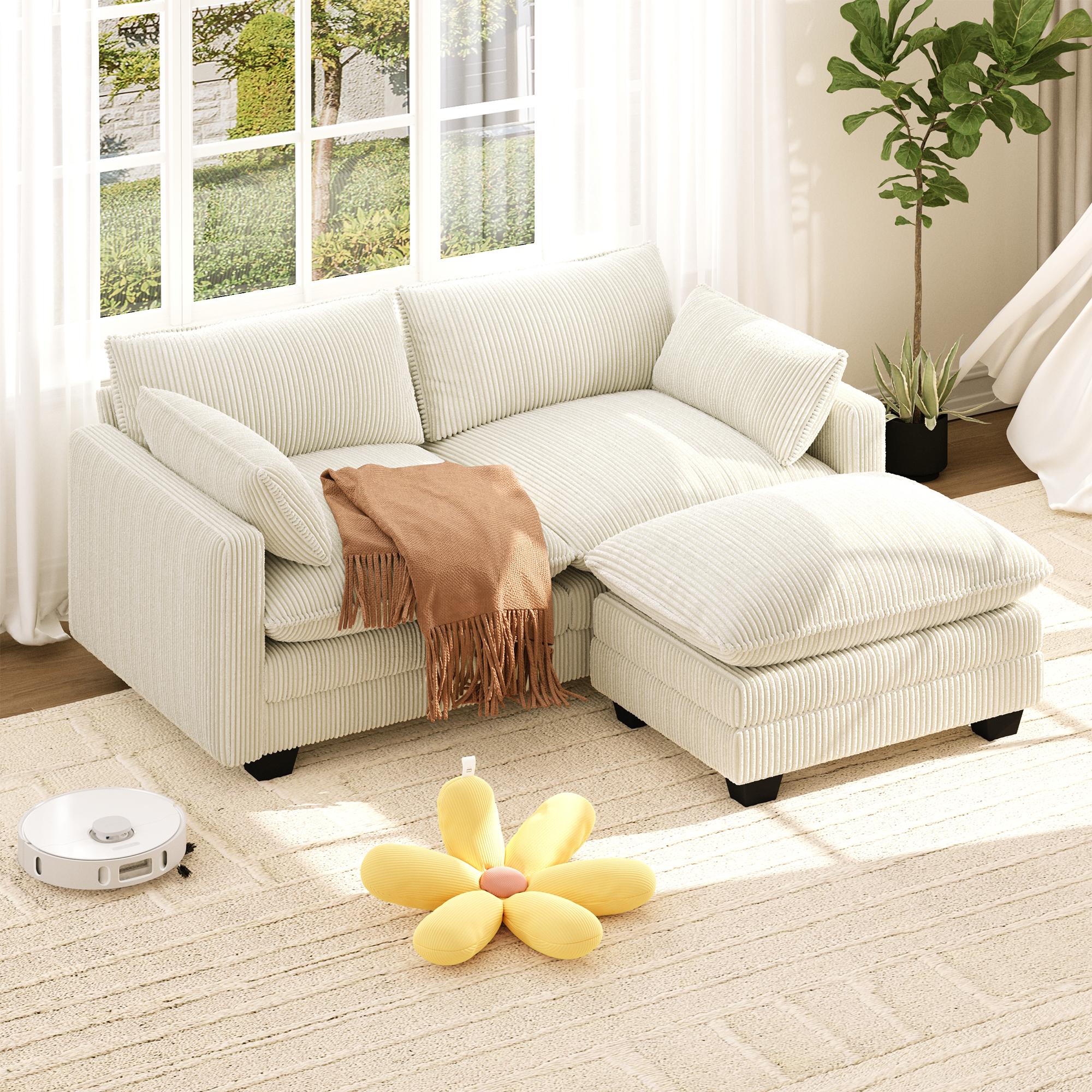 bealife-ar88-sofa-2-sitzer-beige-168cm-cord-mit-ottomane image 5