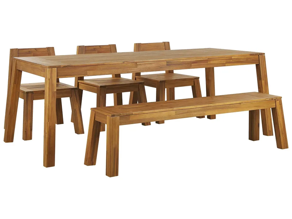 beliani-livorno-gartentisch-set-akazienholz-hellbraun-bank-3-st-hle image 1