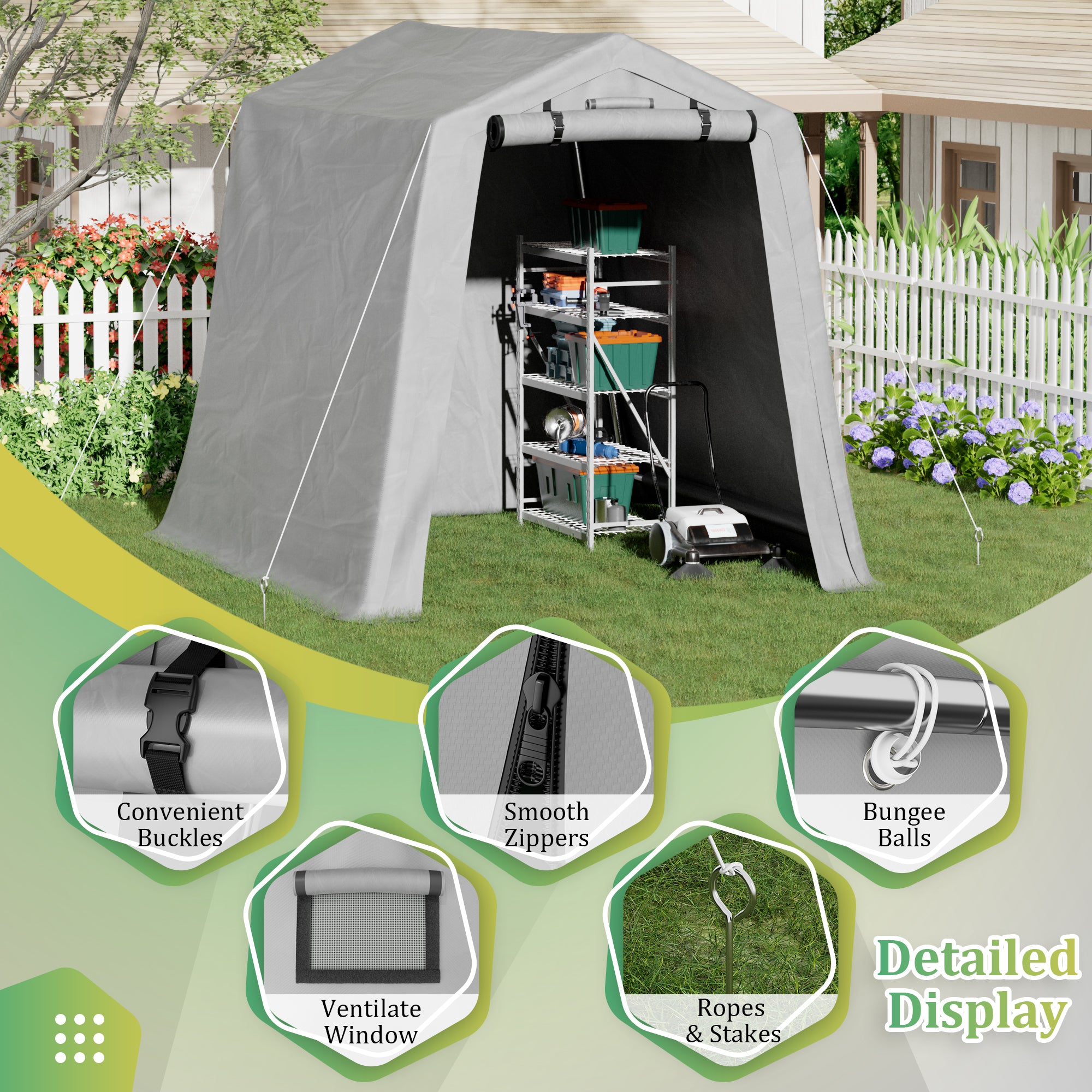 homall-metal-shed-lagerzelt-6x6-grau-wasserdicht-motorradgarage image 4