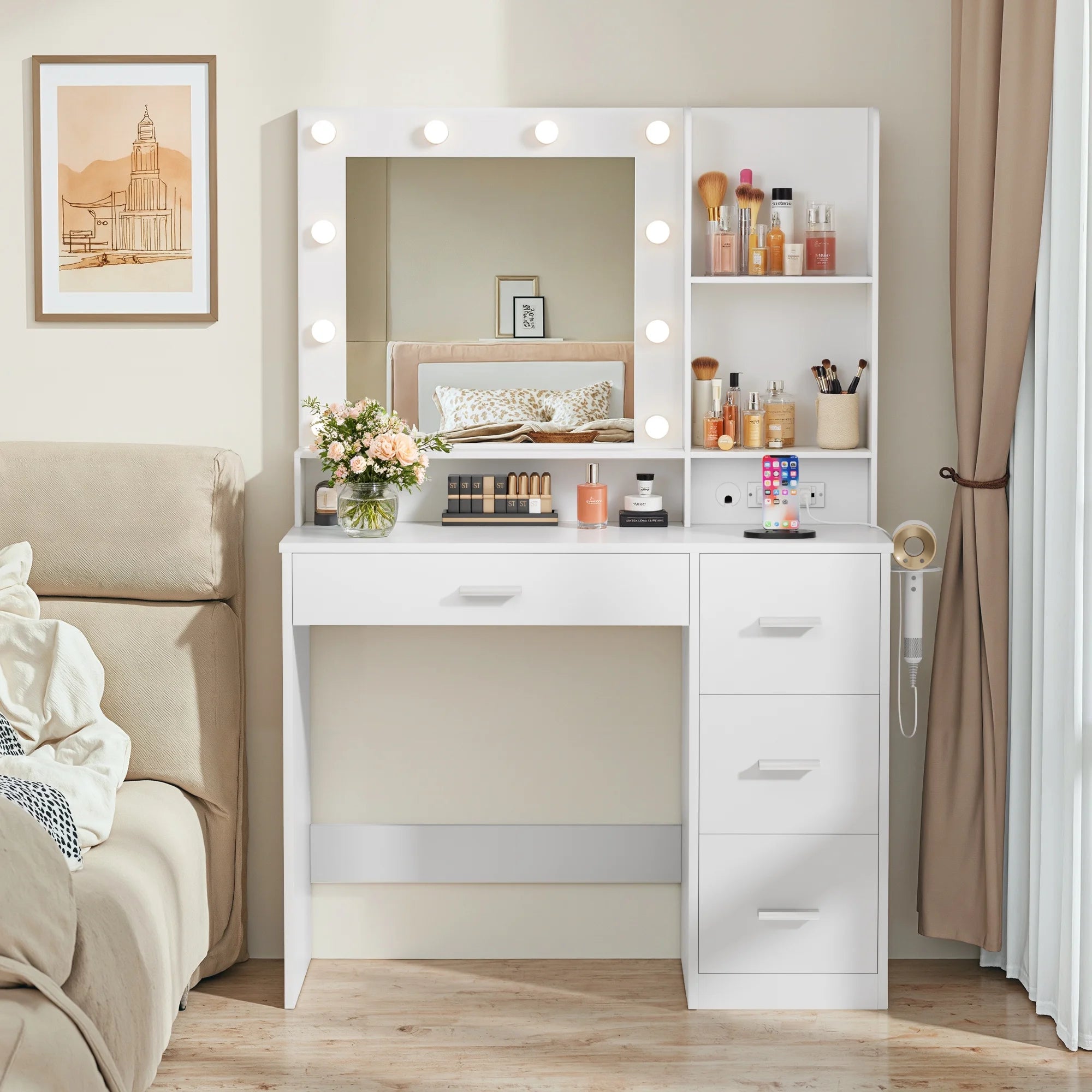 homall-bedroom-schminktisch-wei-led-spiegel-4-schubladen image 8