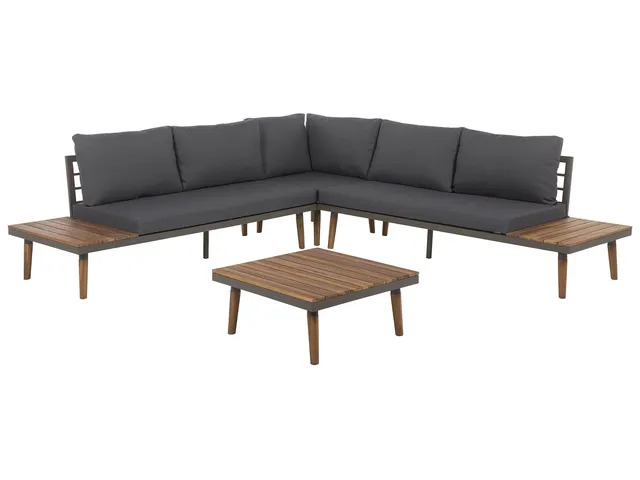 beliani-corato-lounge-set-akazienholz-5-sitzer-dunkelgrau image 1