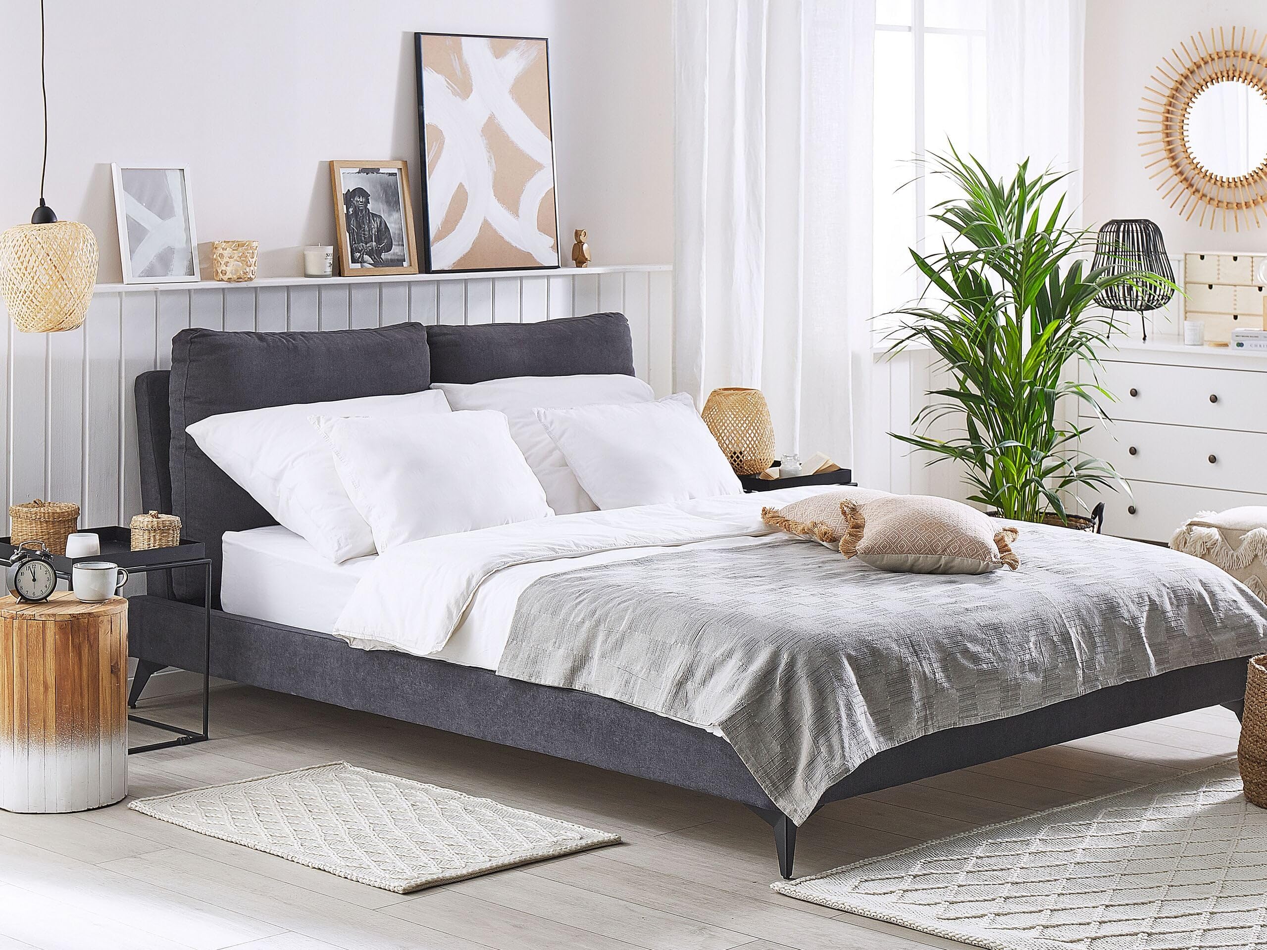 beliani-melle-polsterbett-160x200-dunkelgrau-chenille-lattenrost image 2