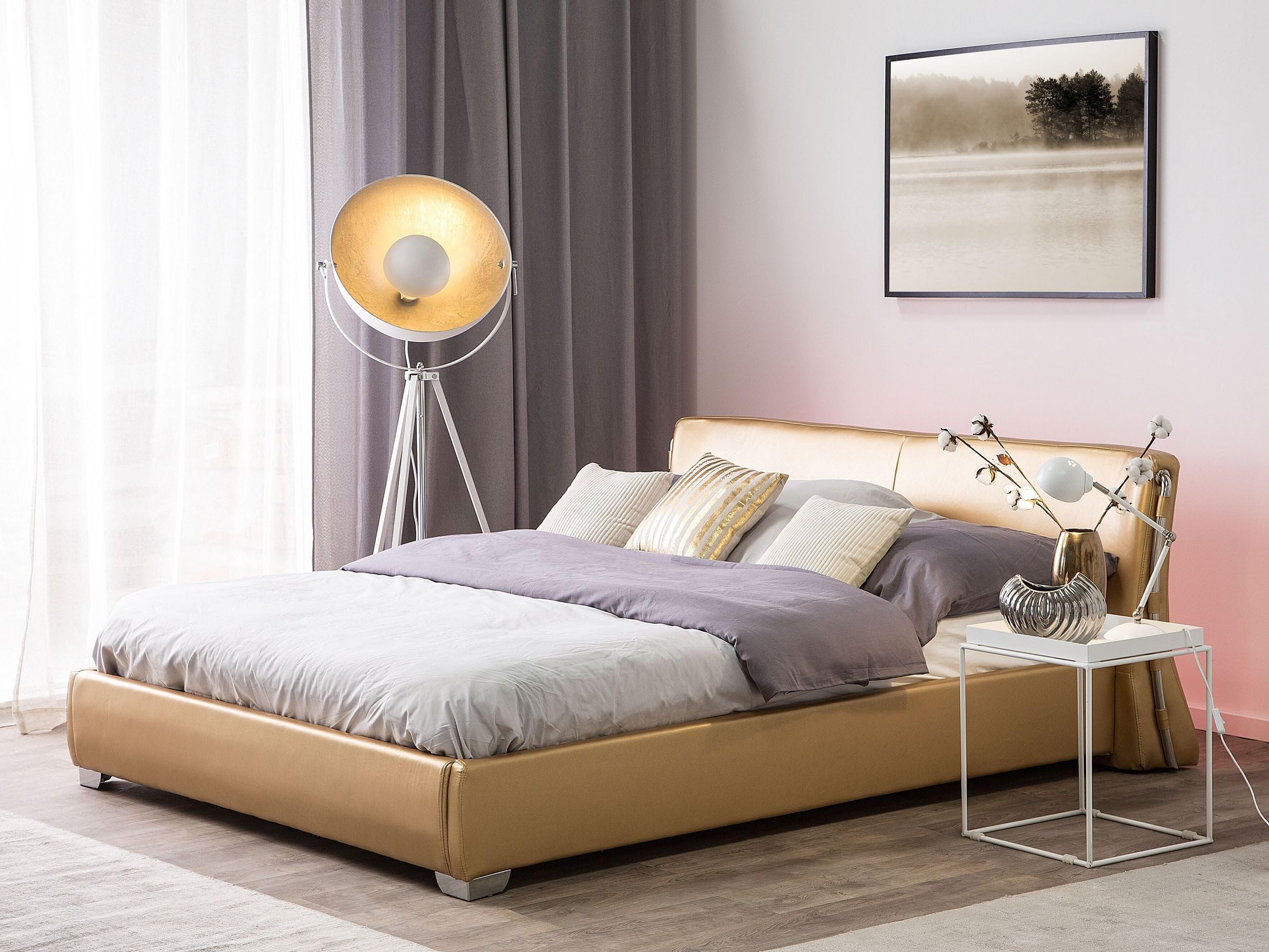 beliani-paris-lederbett-gold-180x200-led-echtleder image 2